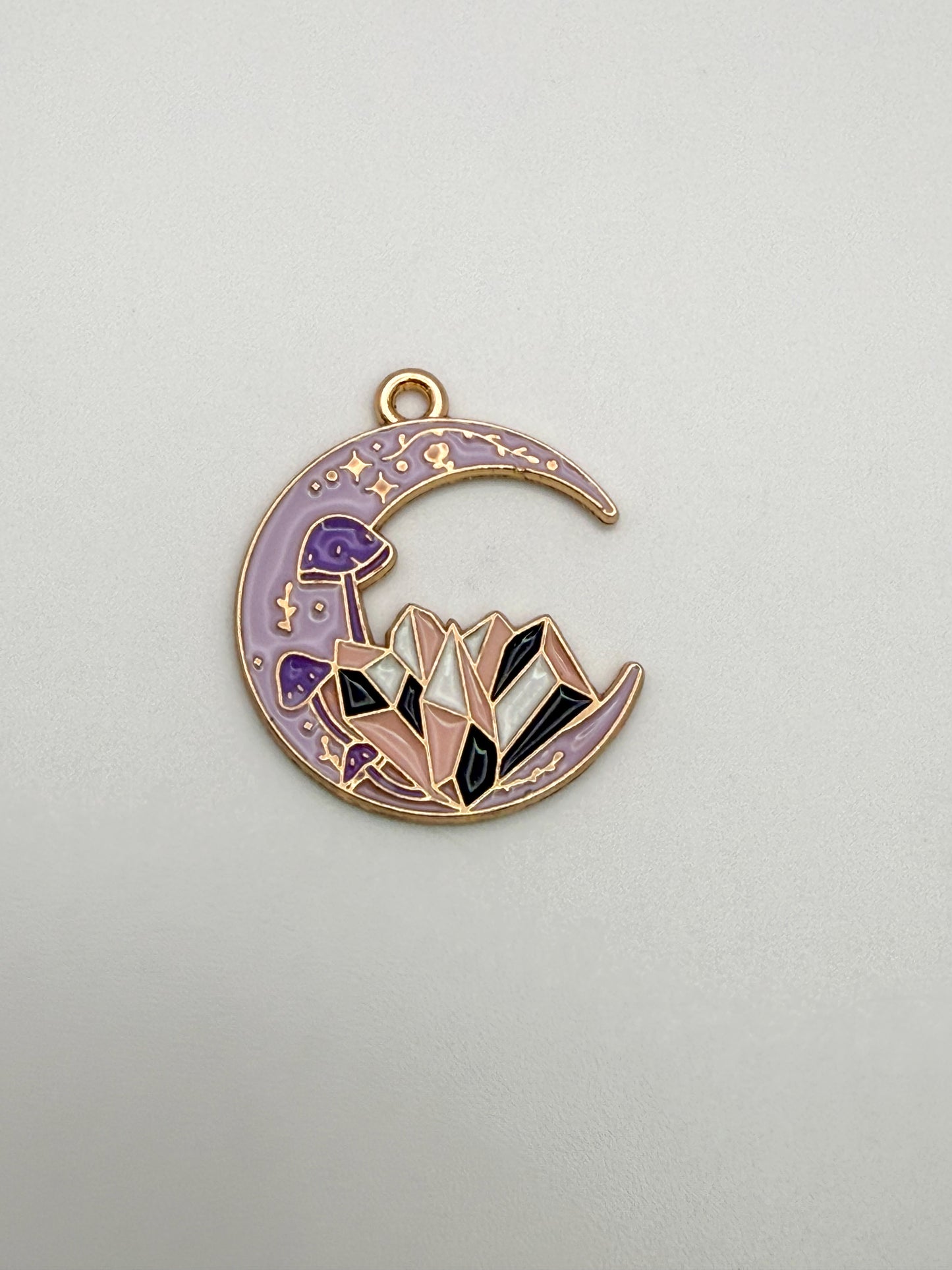 Purple Enamel Crystal Moon Gold DIY Charm