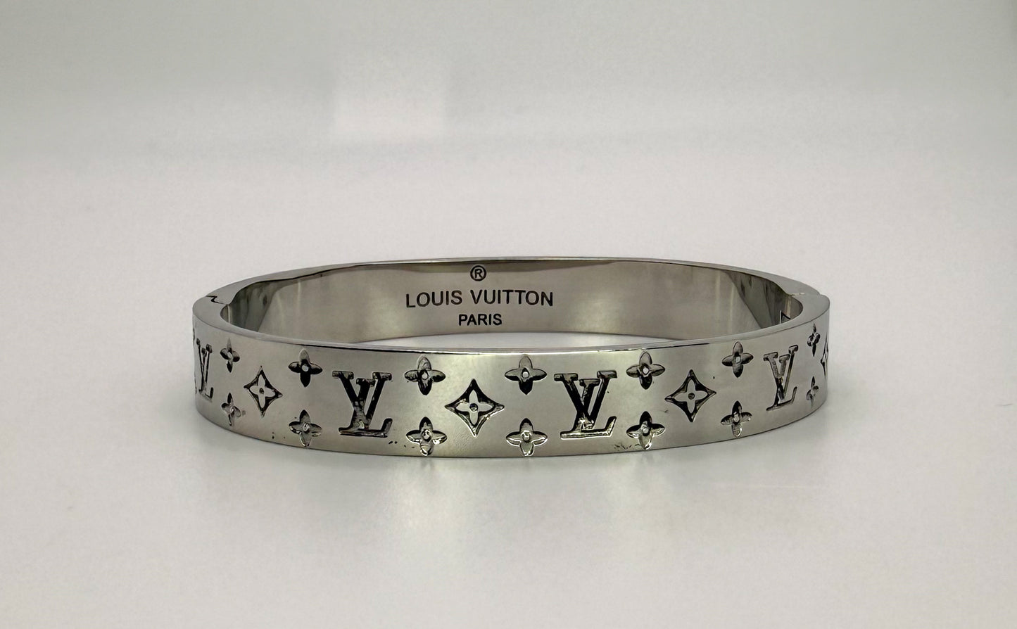 Silver LV Designer Stainless Steel Bangle Bracelet