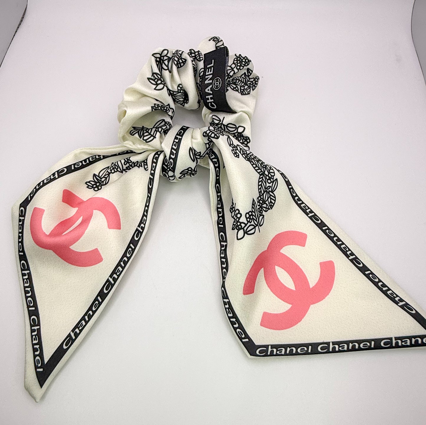 CC Designer Scrunchie Hair Tie with Removable mini Scarf Hair Ribbon