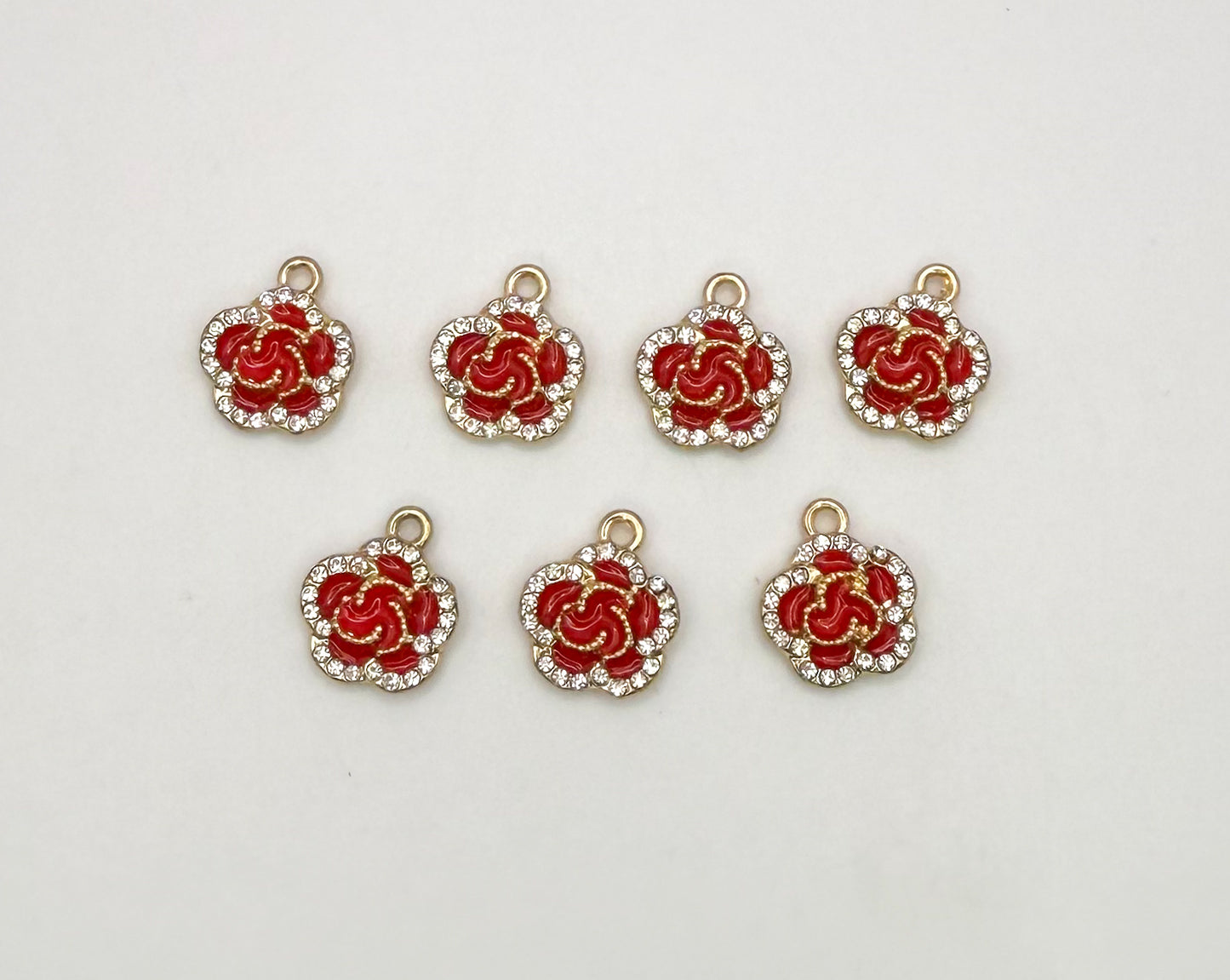 Red Sparkly Flower DIY Gold Charms