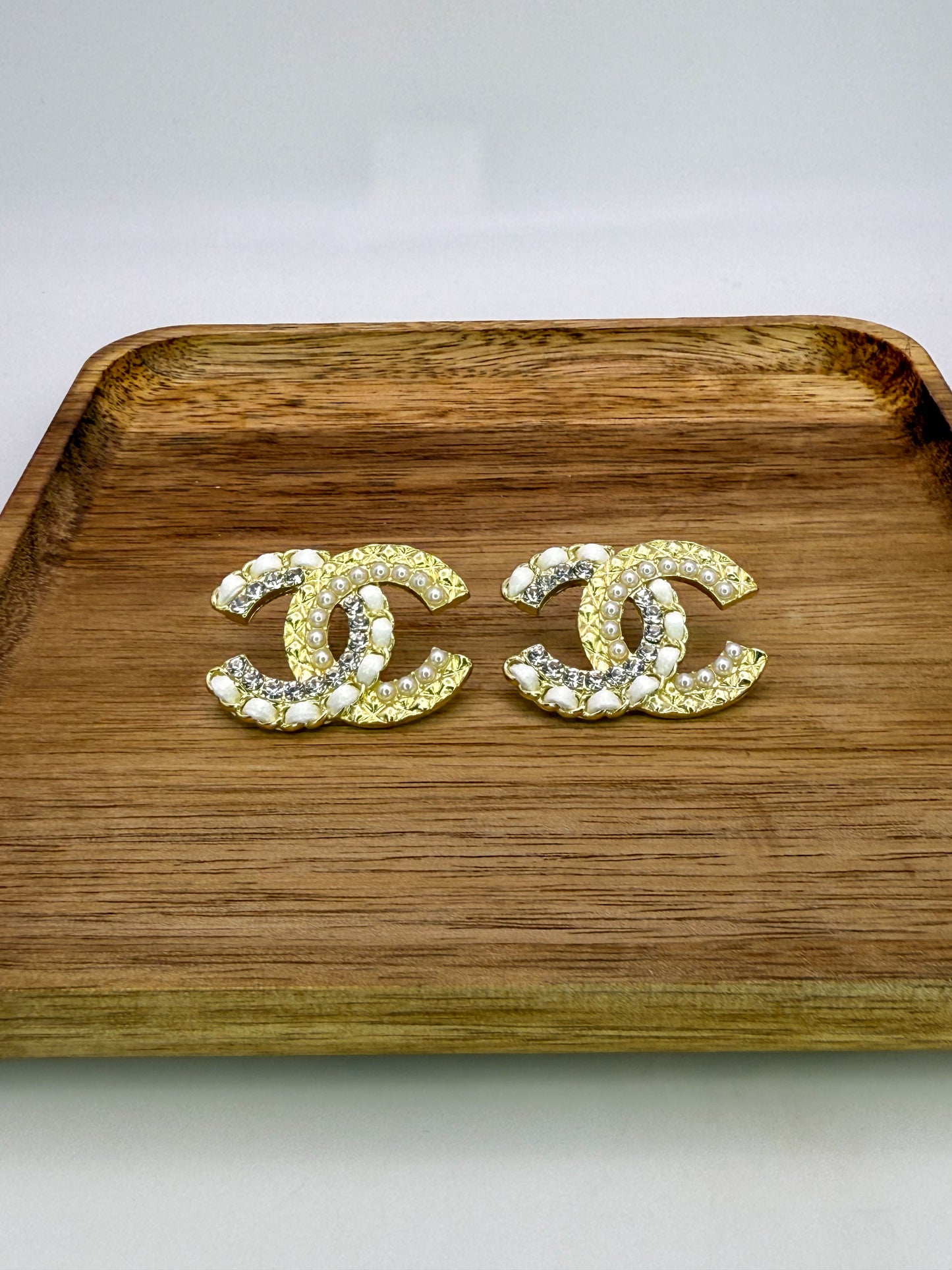 Bulky Gold CC Designer Stud Earrings