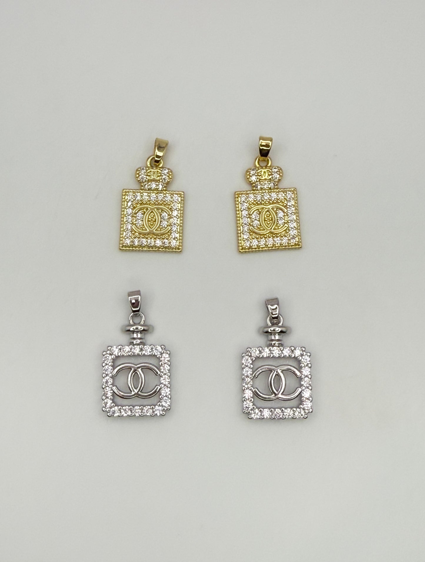 High Quality Gold and Silver CC Perfume Bottle DIY Charm Pendants