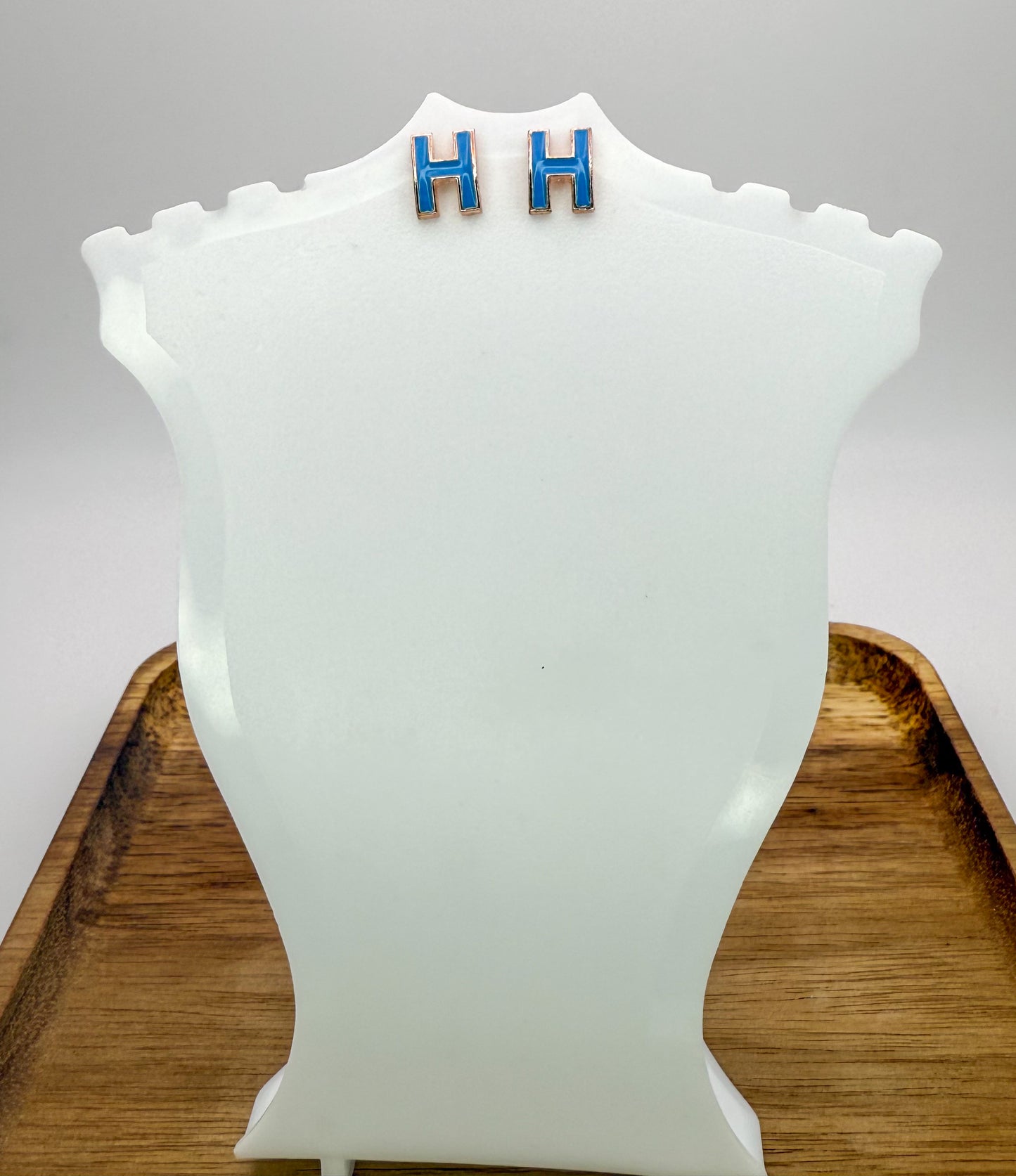 Hermes Blue Gold Stud Earrings