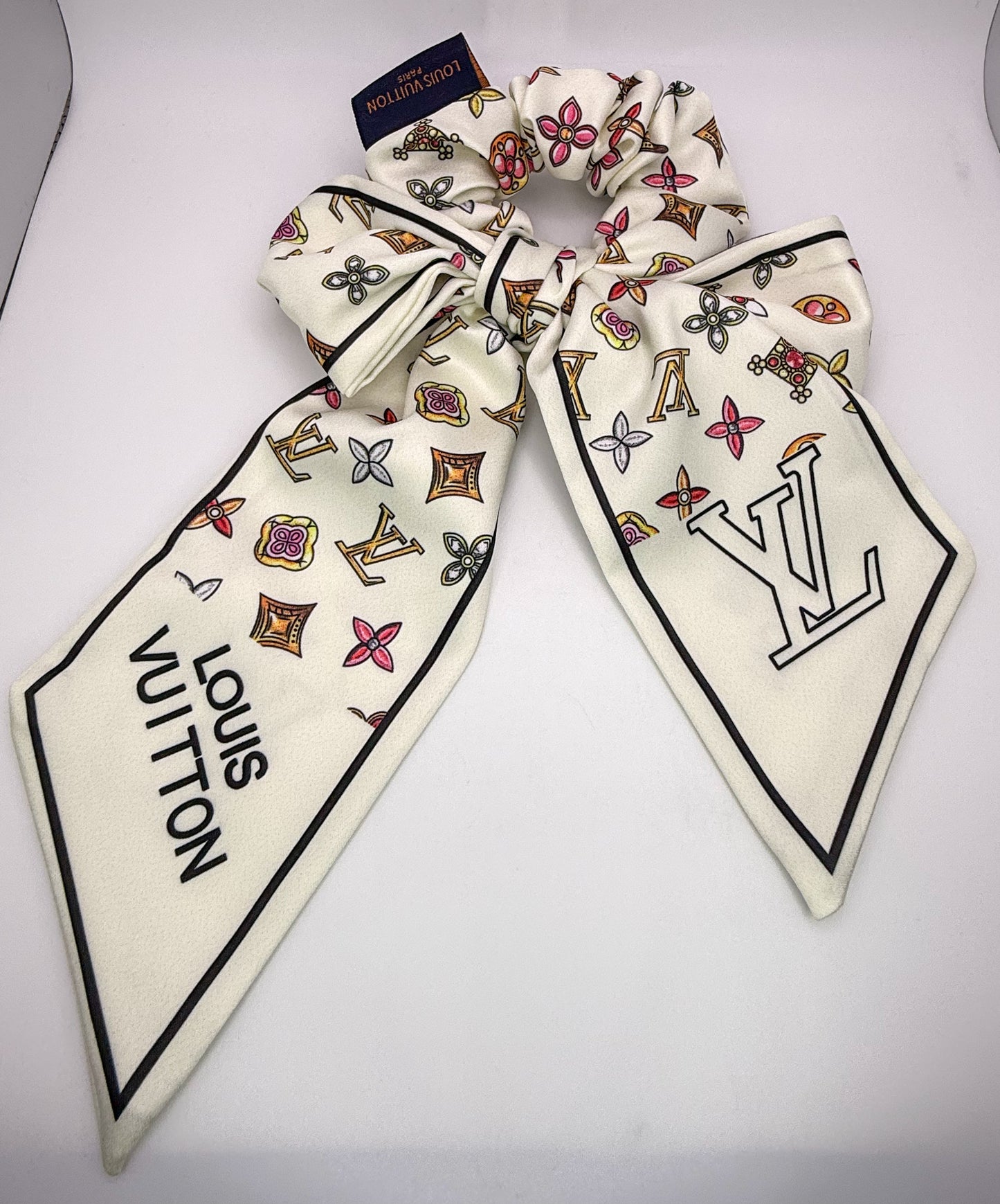 LV Designer Scrunchie Hair Tie with Removable mini Scarf Hair Ribbon