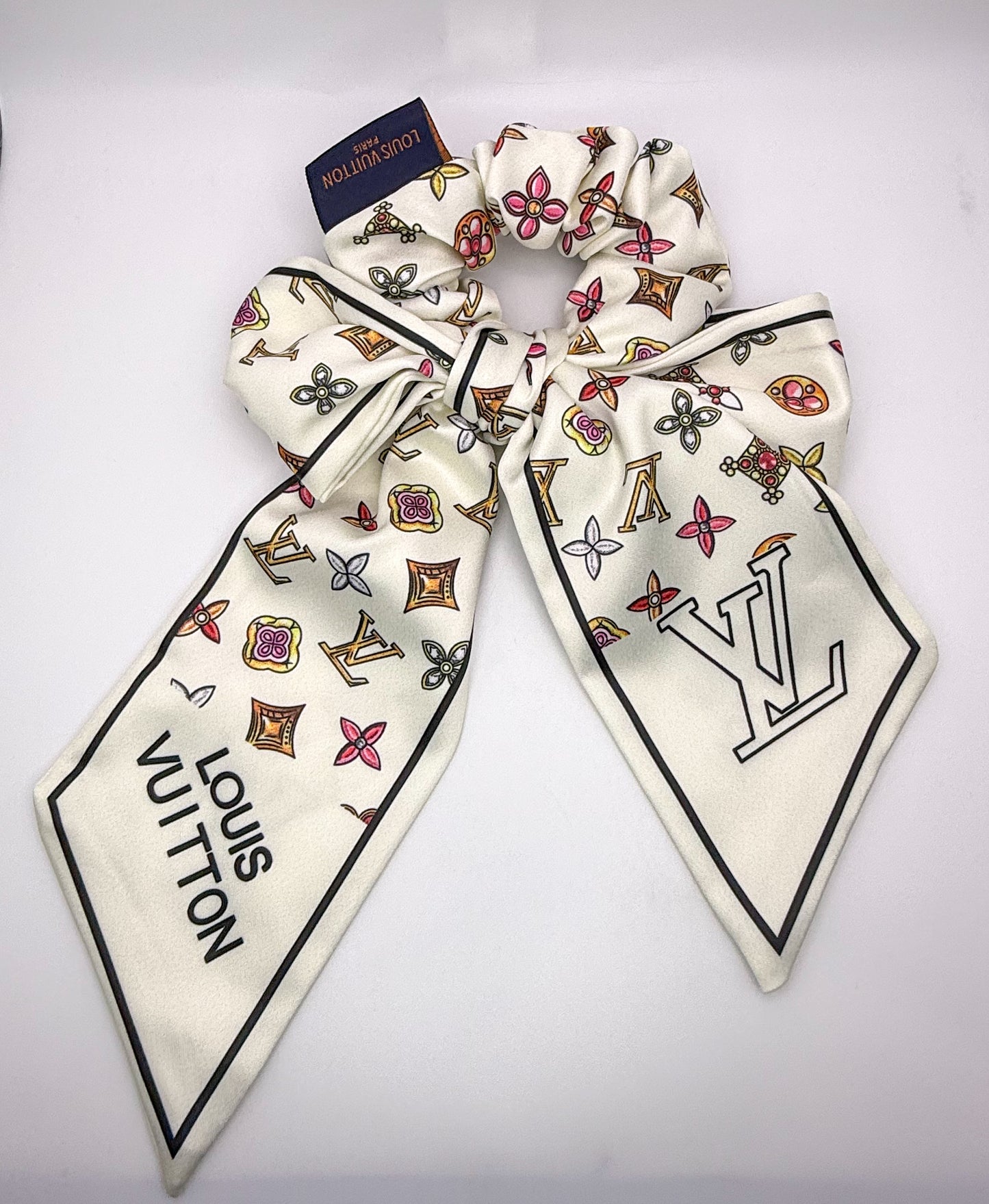 LV Designer Scrunchie Hair Tie with Removable mini Scarf Hair Ribbon
