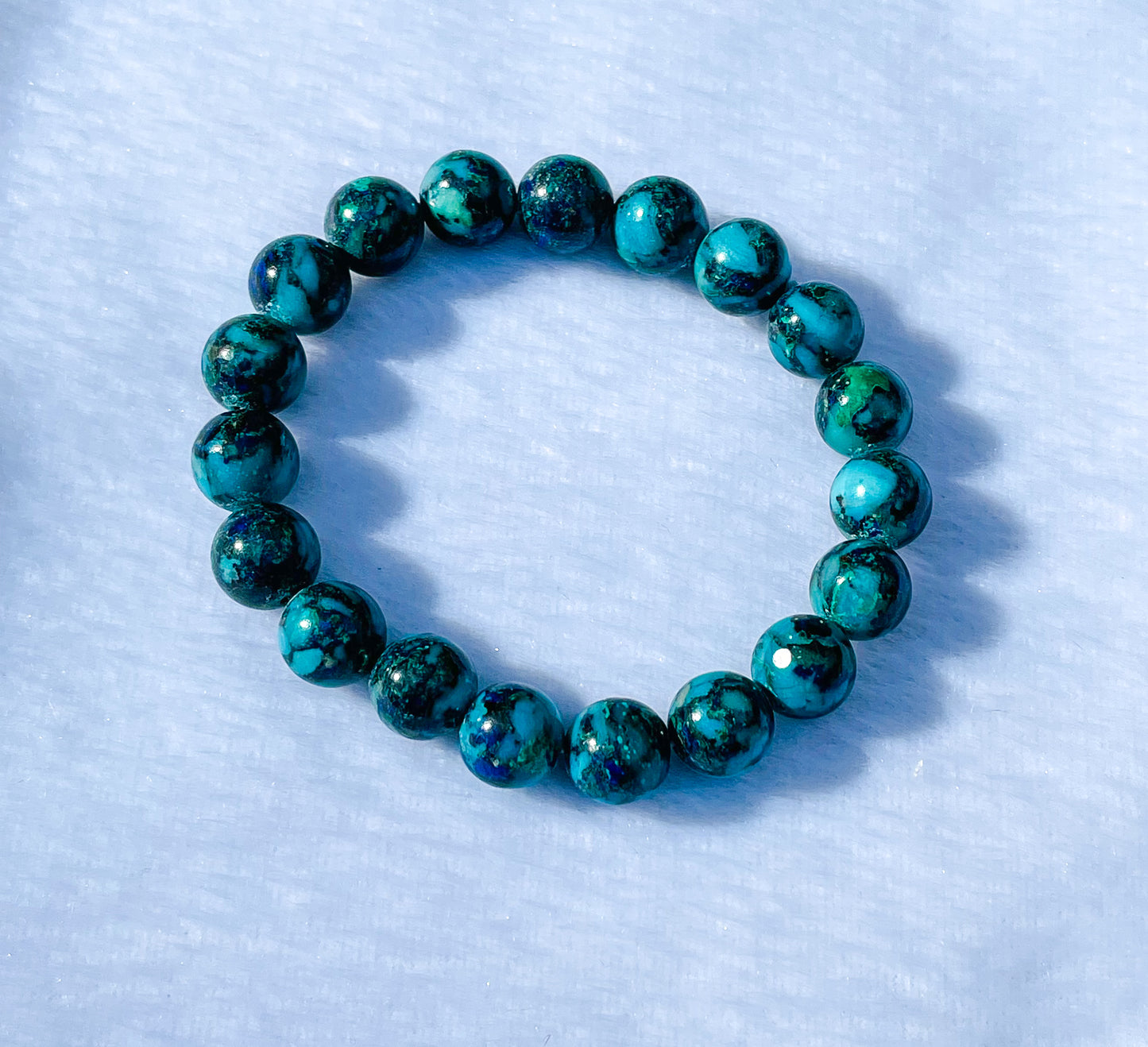 Natural Azurite with Malachite Crystal Beaded Stretch Adjustable Bracelet