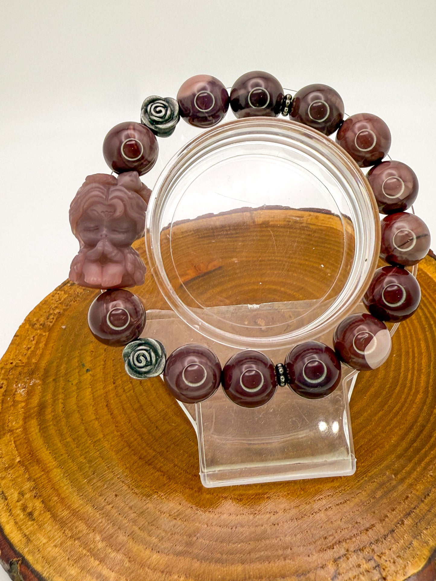 Natural Purple Alashan Agate Gemstone Phoenix Girl Adjustable Stretch Bracelet