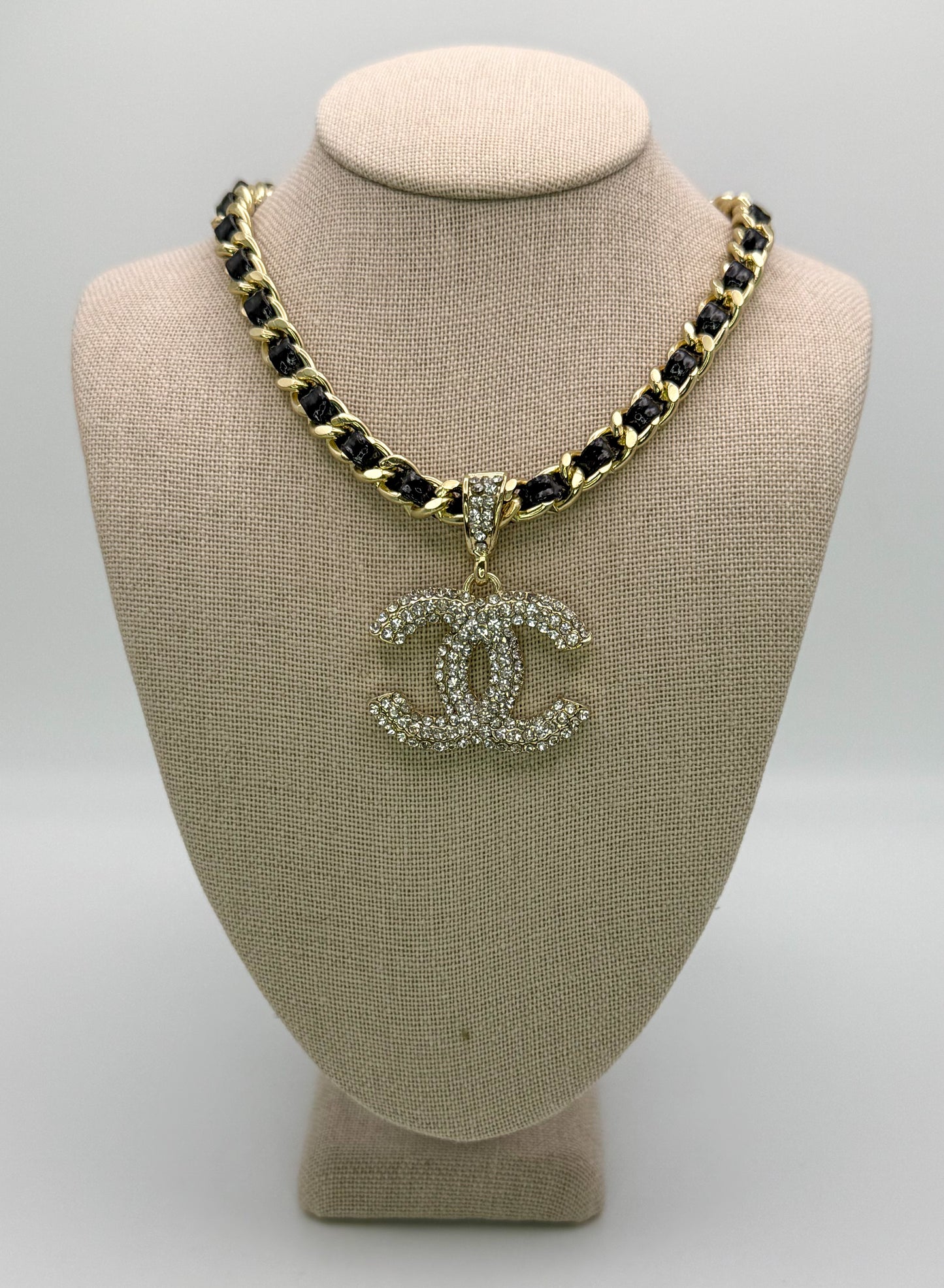 Bold n Gold CC Designer Leather Weaved Necklace