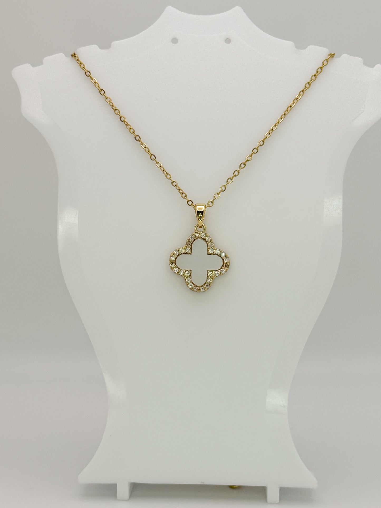 LV Black/White Front & Back Reversible Clover Gold Adjustable Stainless Steel Necklace