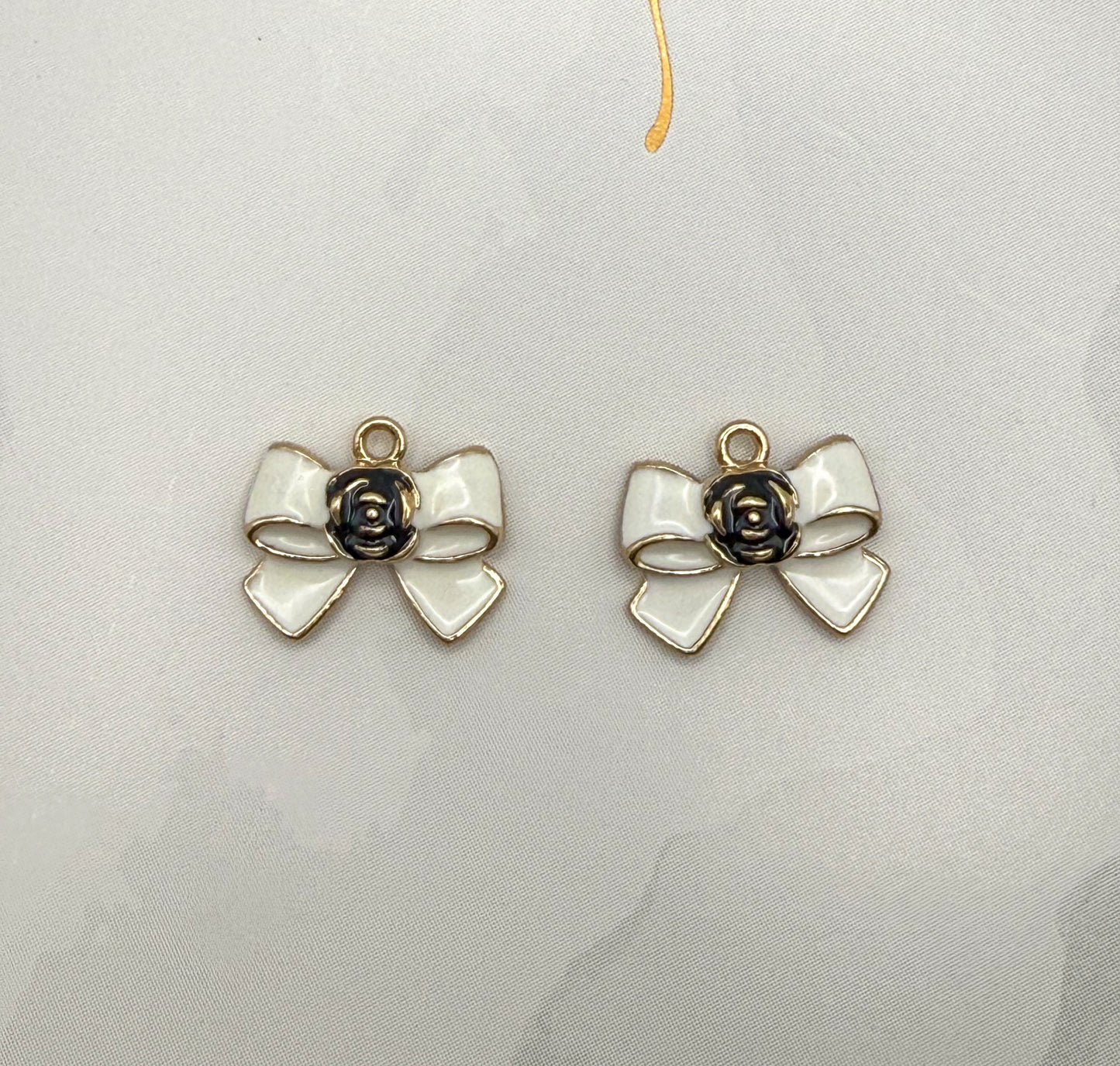 CC Inspired Gold Black & White Flower Bow tie DIY Metal Charm