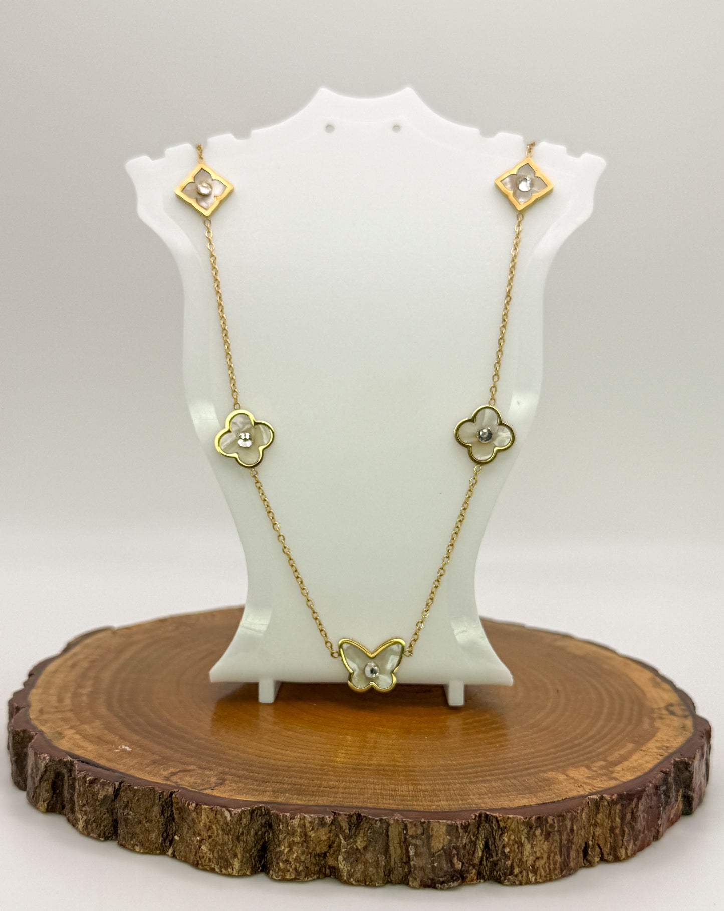 Mother of Pearl Designer Logo Gold Stainless Steel Necklace
