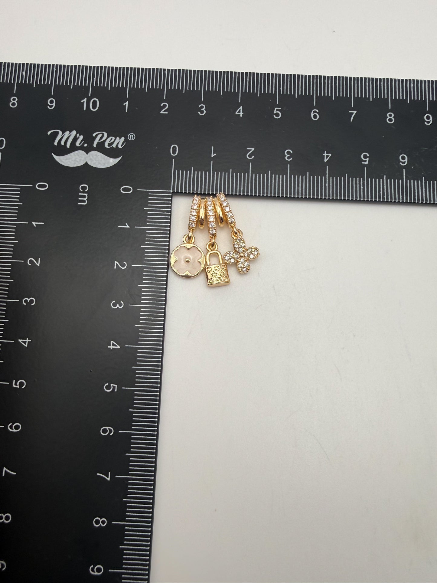 LV Inspired Gold & Silver Dangling Spacer Bead Charm Pendant