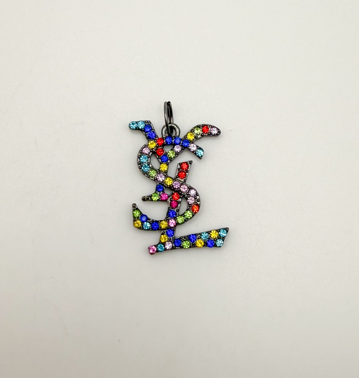 Big YSL Designer Rhinestone covered Black Metal DIY Pendant Charms