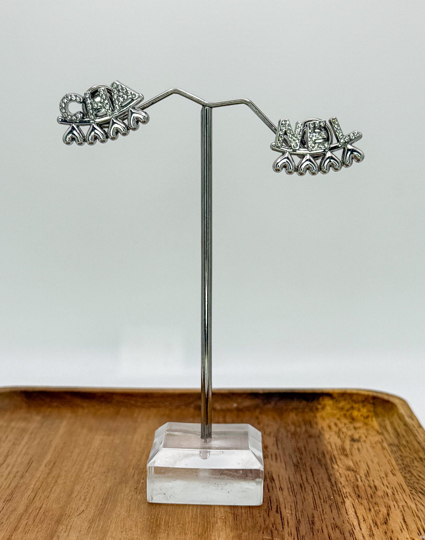 Silver Chanel Stud Statement Earrings