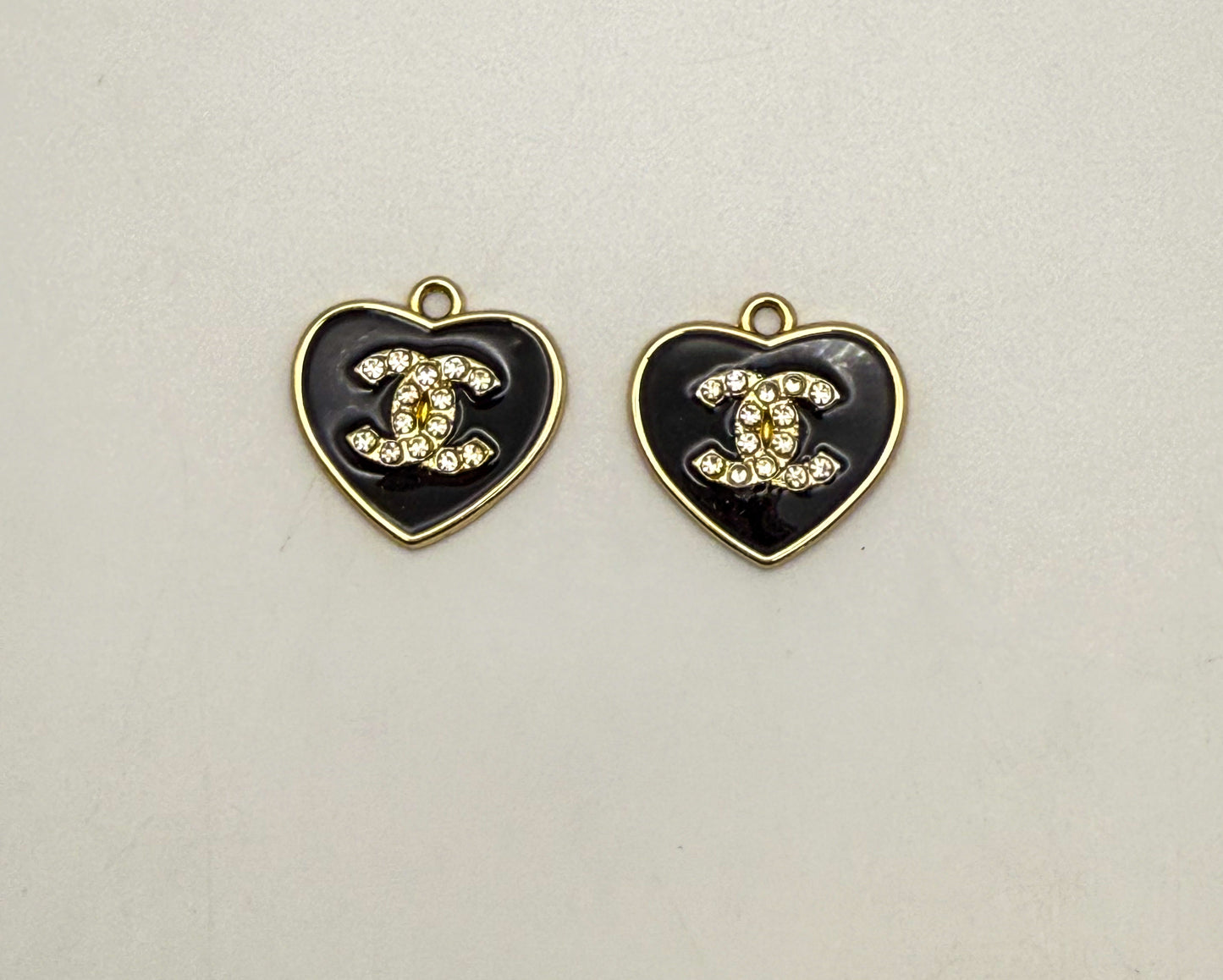Solid Black CC Designer Heart Gold and Silver DIY Charms