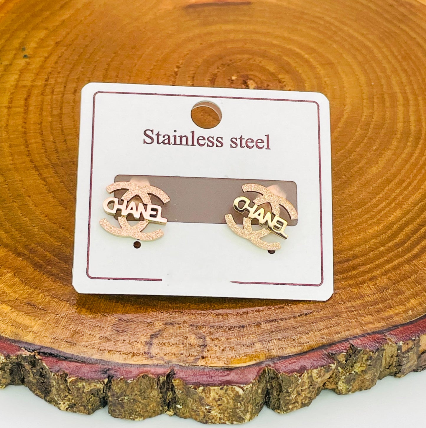 CC Designer Gold Stainless Steel Stud Earrings