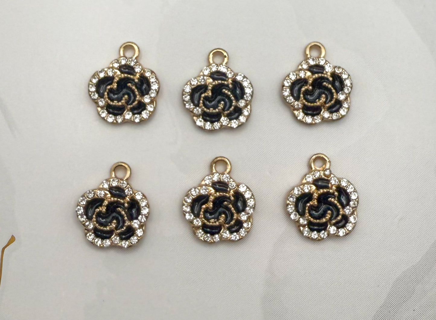 Red & Black Sparkly Flower DIY Gold Charms