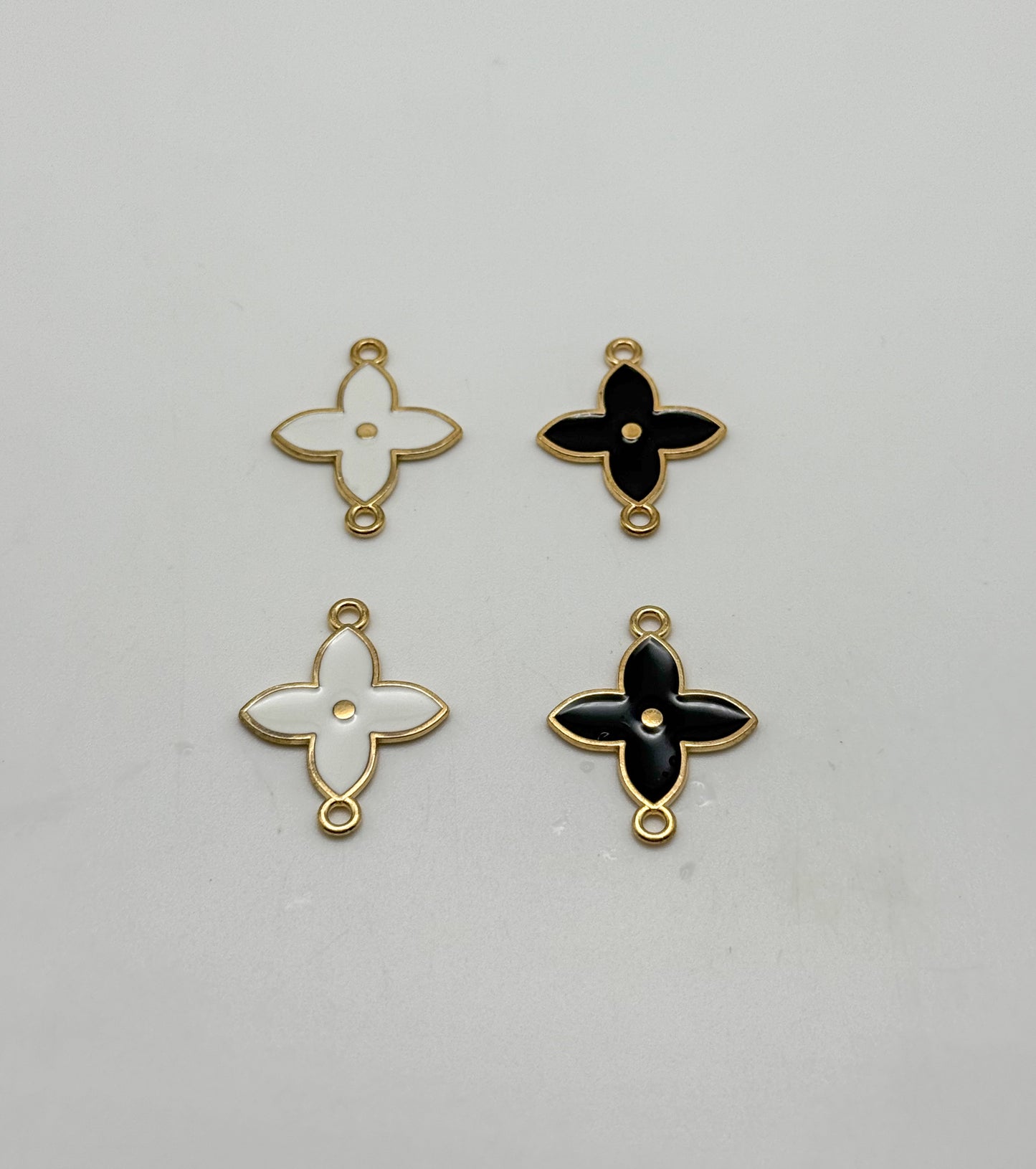 Black & White Enamel Clover Flower DIY Connector Metal Charms