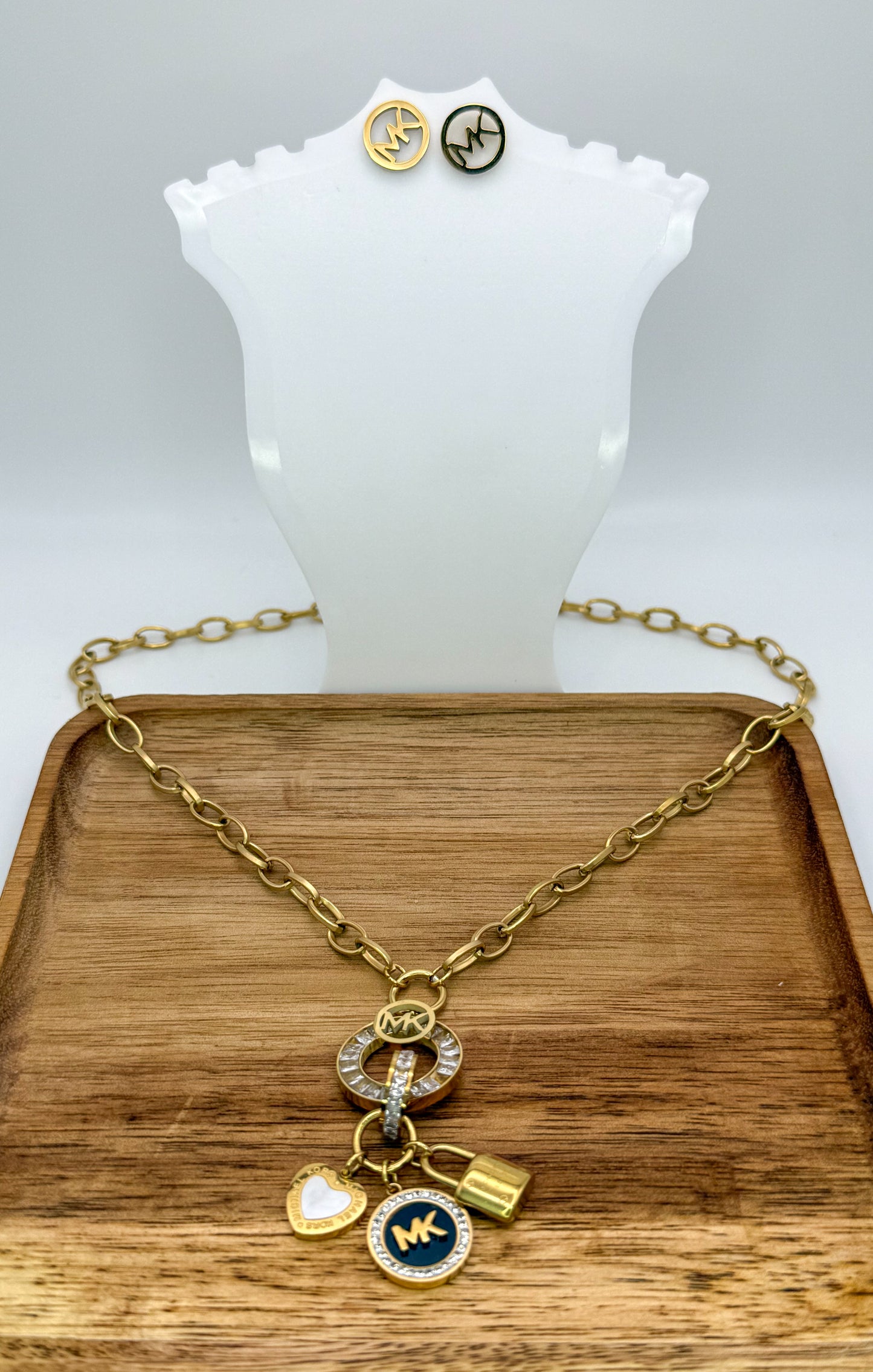 Gold Micheal Kors Designer Matching Necklace & Earrings Jewelry Set