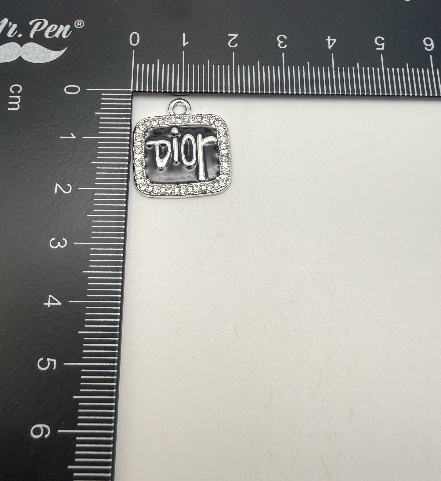 Silver & Black Dior Designer Rectangle Metal DIY Charms