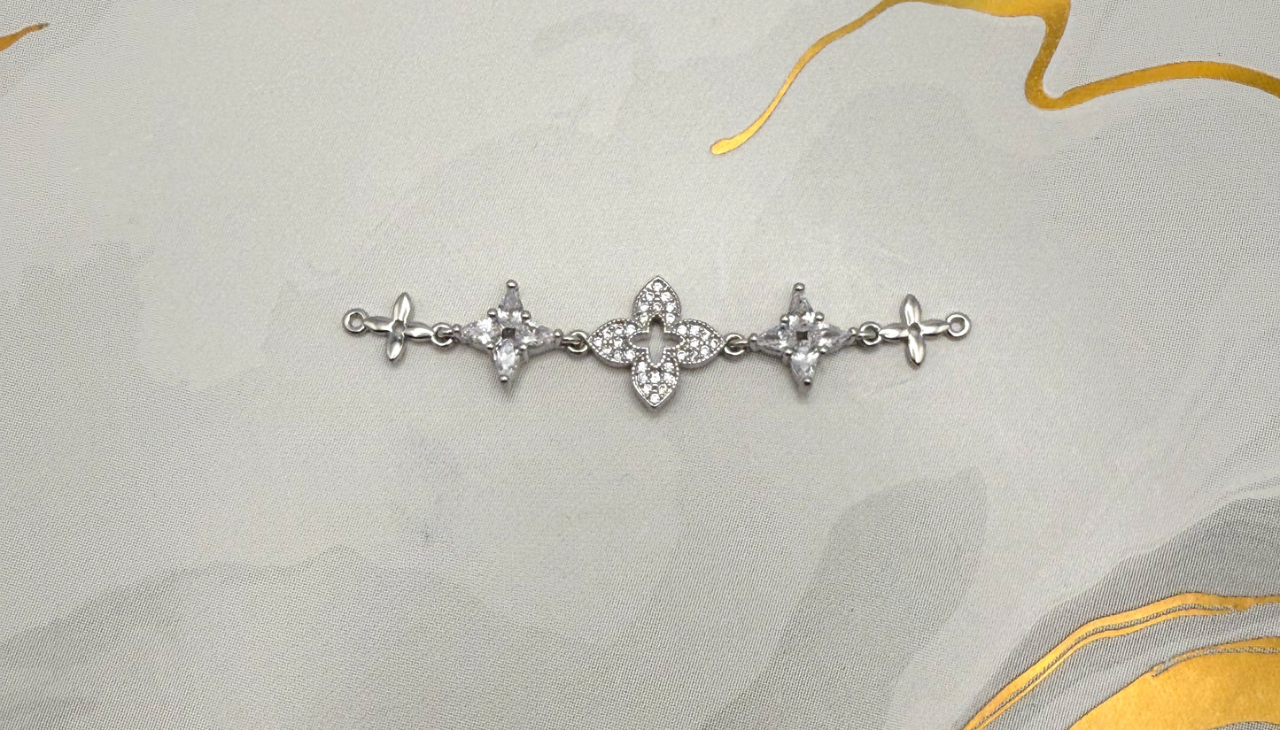 Zircon Covered Clover Designed Connector Charm for DIY Jewelry Making