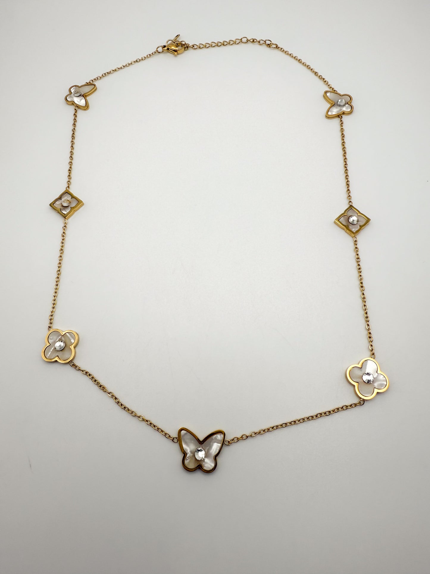 Mother of Pearl Designer Logo Gold Stainless Steel Necklace