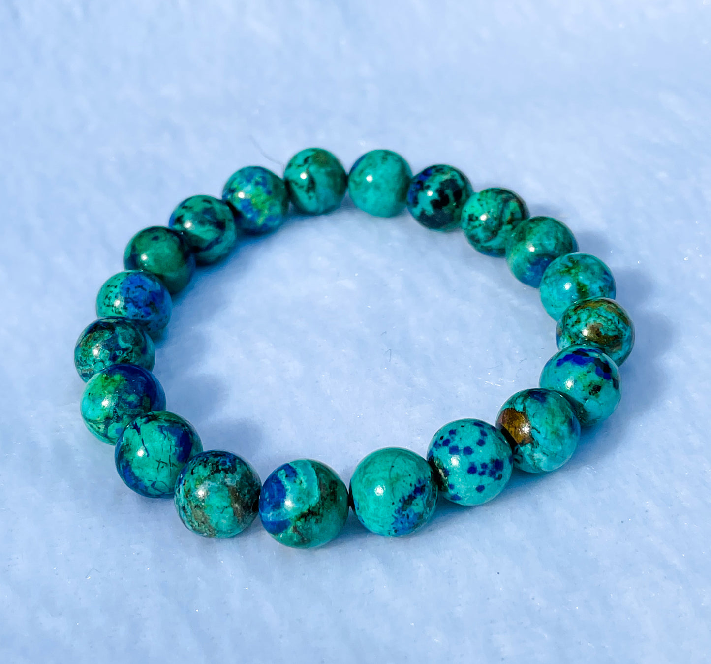 Natural Azurite with Malachite Crystal Beaded Stretch Adjustable Bracelet