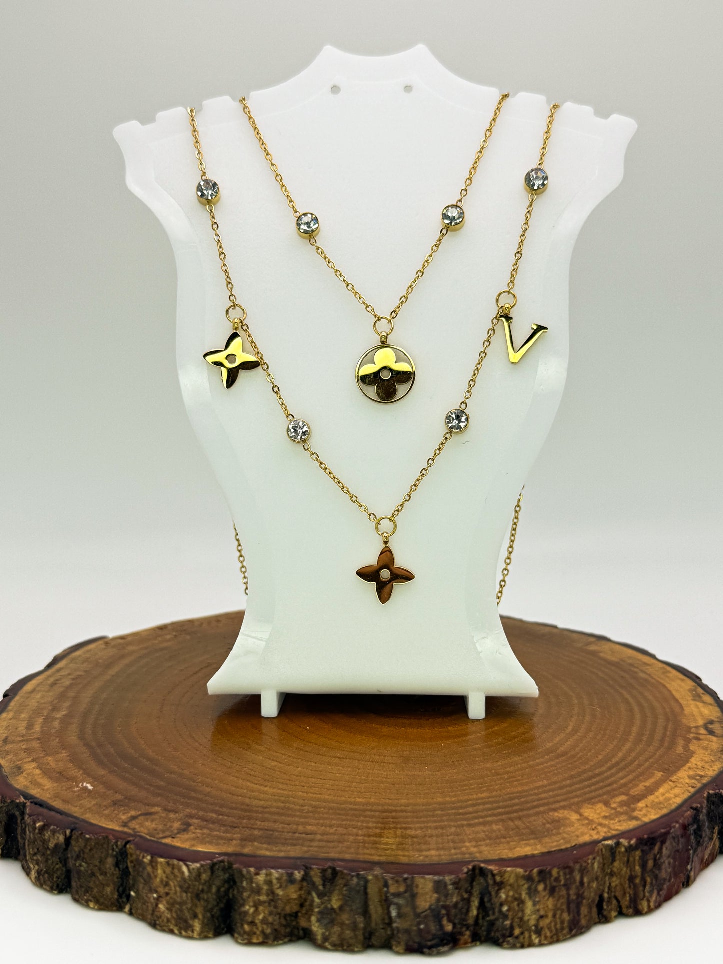 Mixed LV Designer Logo Gold Double Layered Necklace
