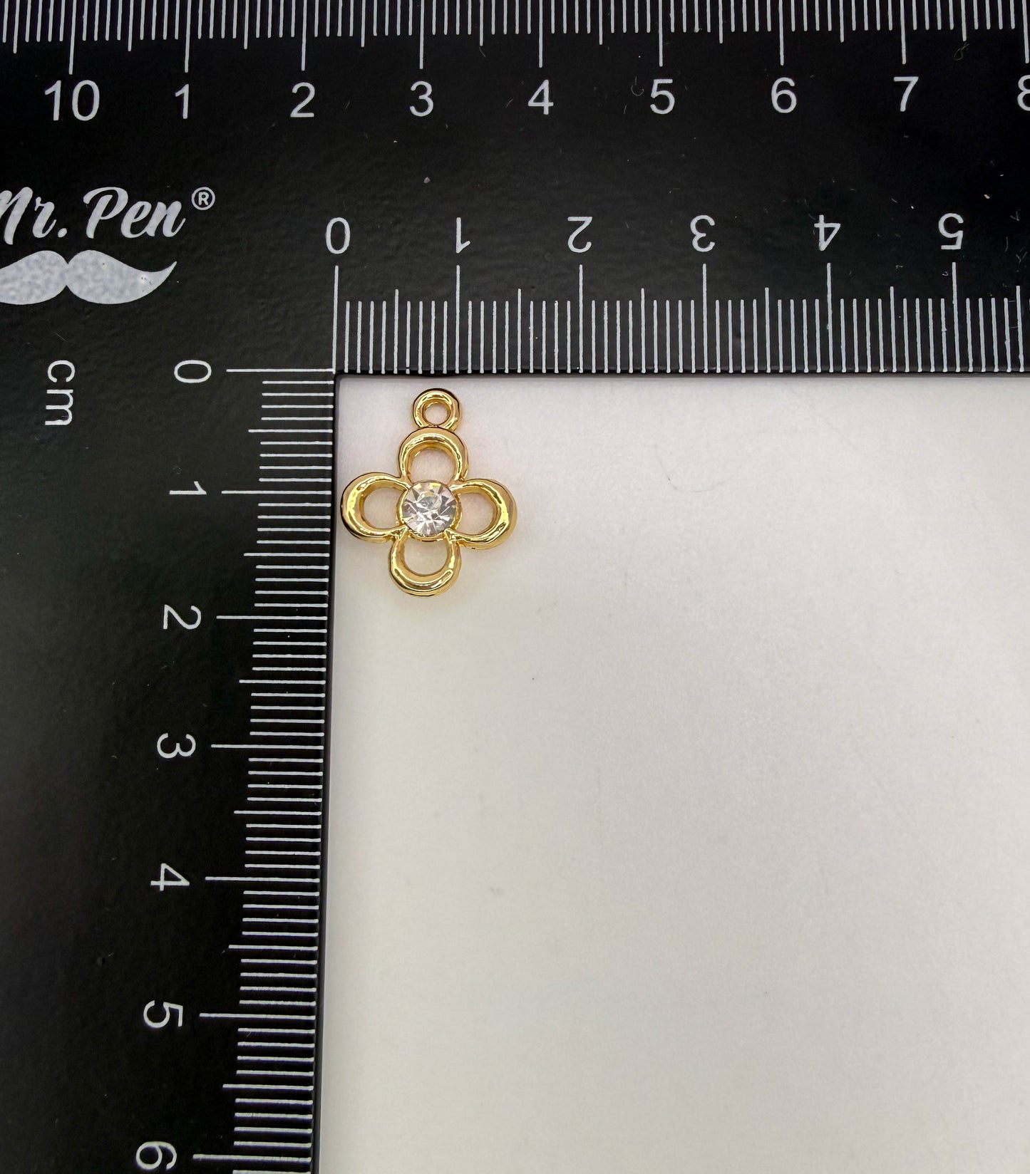 Gold Hollow Clover with CZ Gem Metal Charm