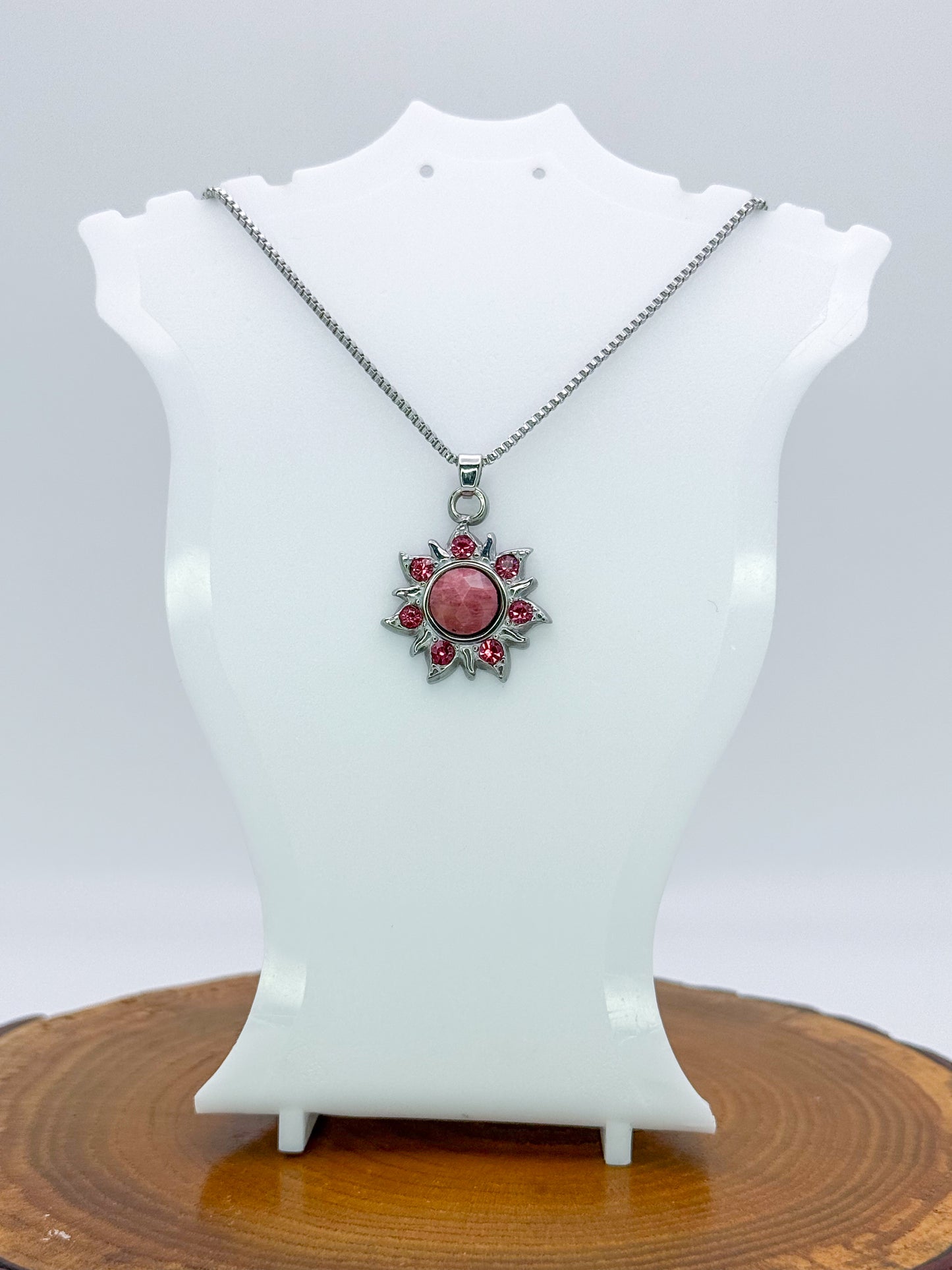 Sun Burst Necklace-Natural Gemstone Stainless Steel Sun Pendant Adjustable Necklace