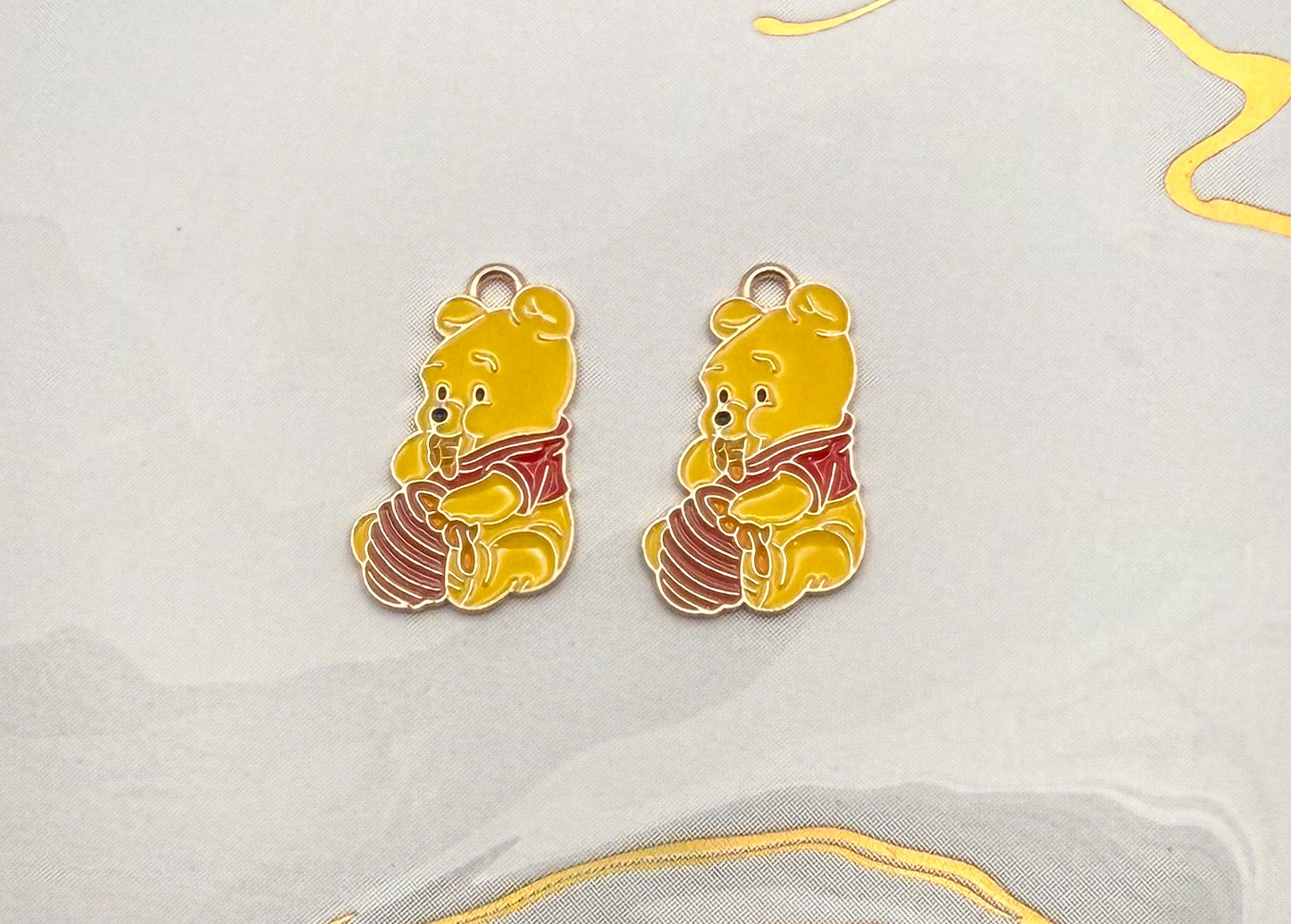 Winnie the Pooh Bear Eating Honey DIY Gold Metal Charm