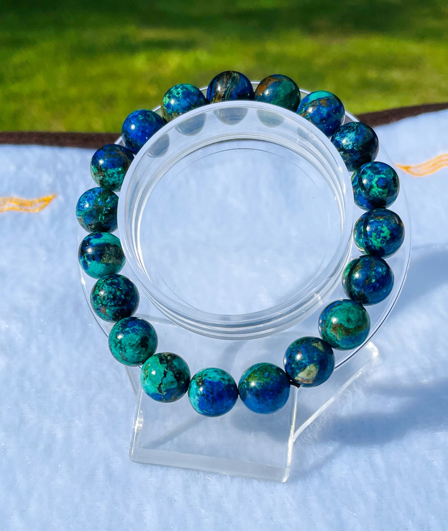 Natural Azurite with Malachite Crystal Beaded Stretch Adjustable Bracelet