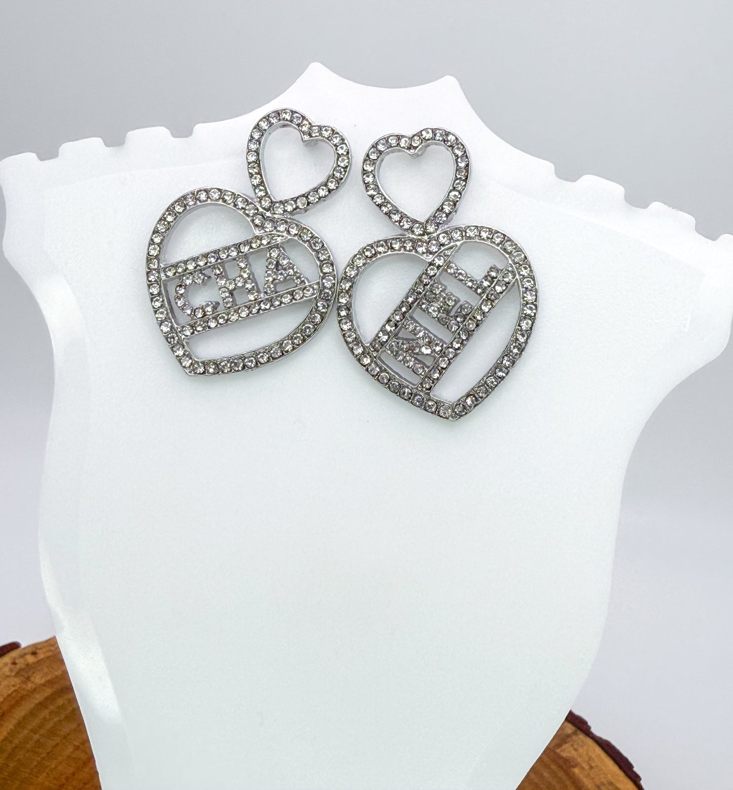 Chanel Designer Silver Bling Stud Statement Earrings