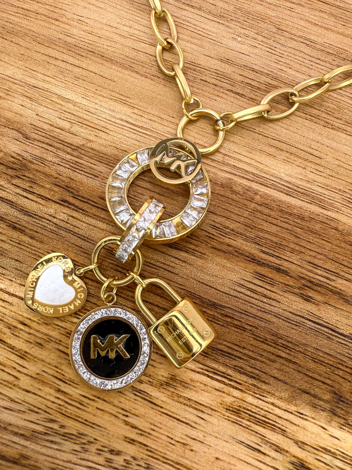Gold Micheal Kors Designer Matching Necklace & Earrings Jewelry Set