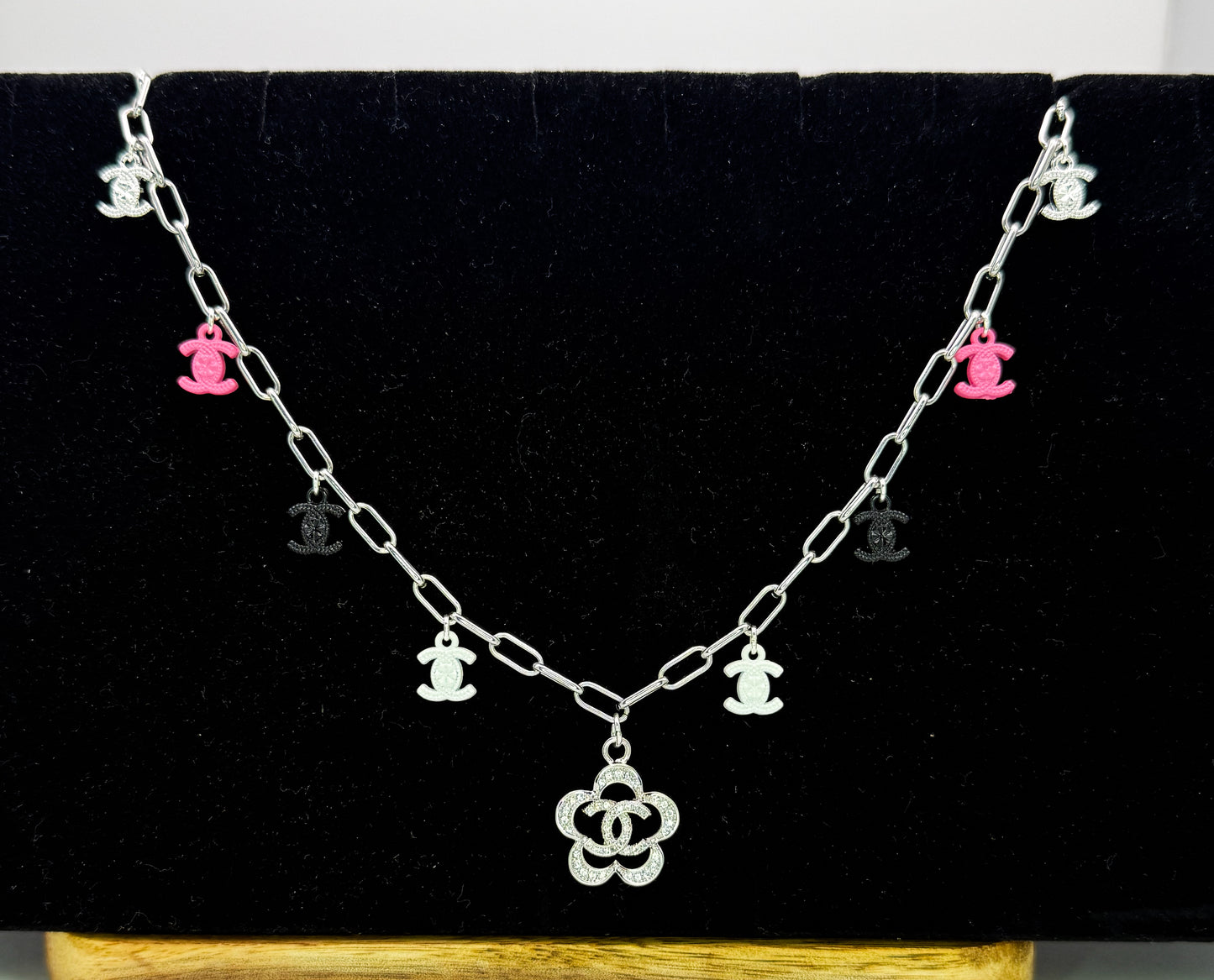 Silver CC Designer Charm Necklaces
