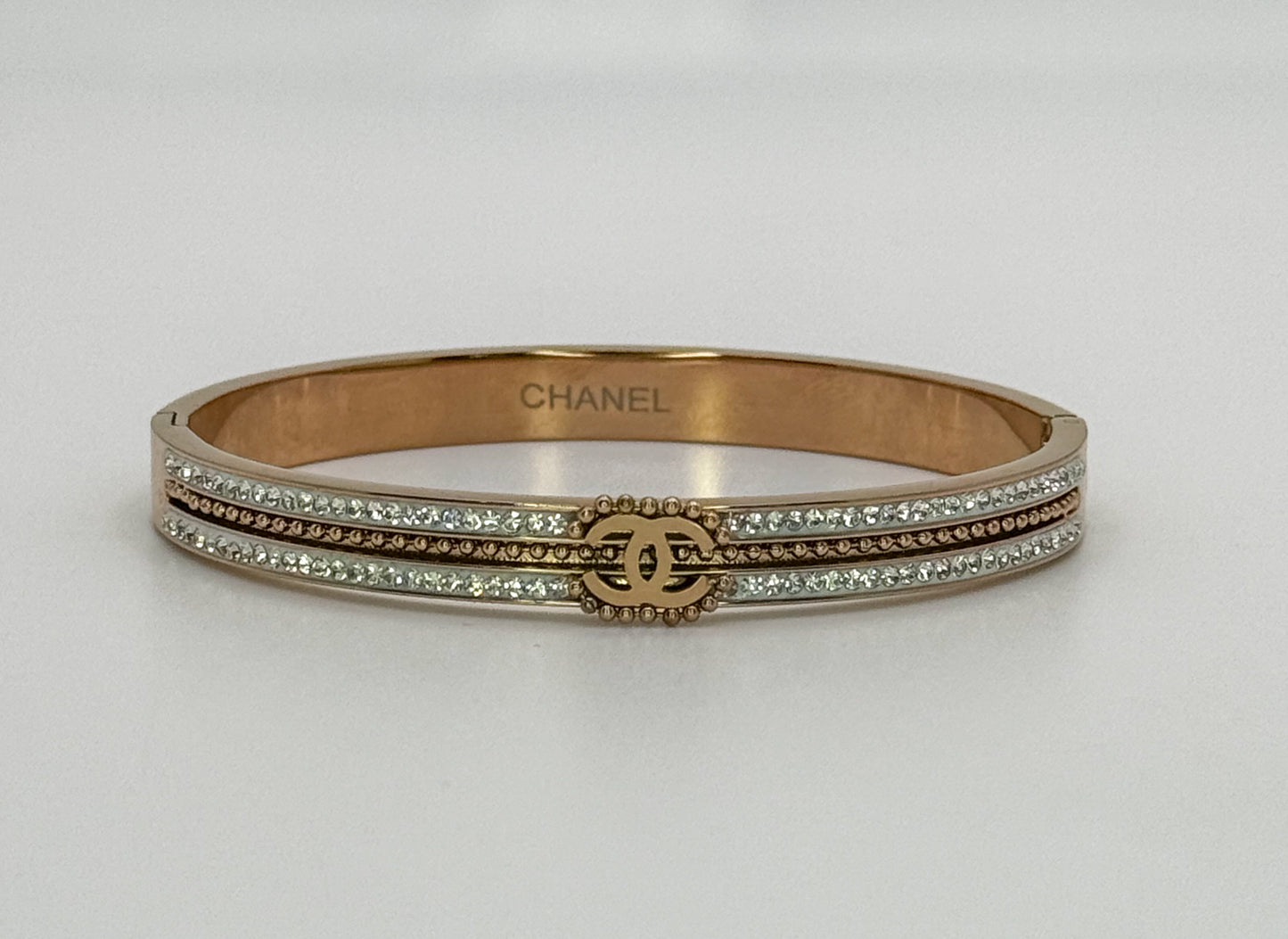 Rose Gold Stainless Steel Chanel Designer Bangle Bracelet