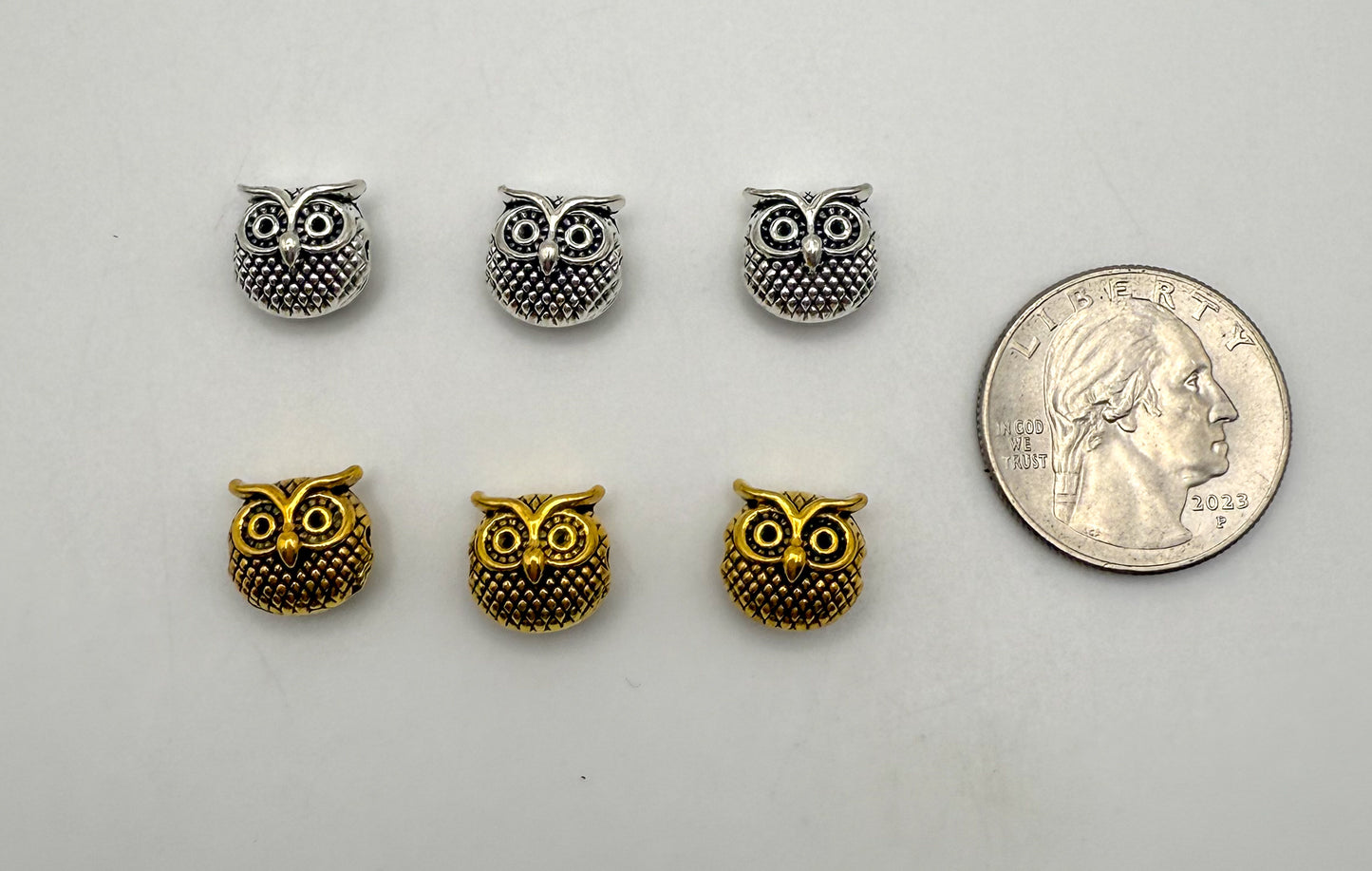 Gold & Silver Owl Spacer Charm Beads