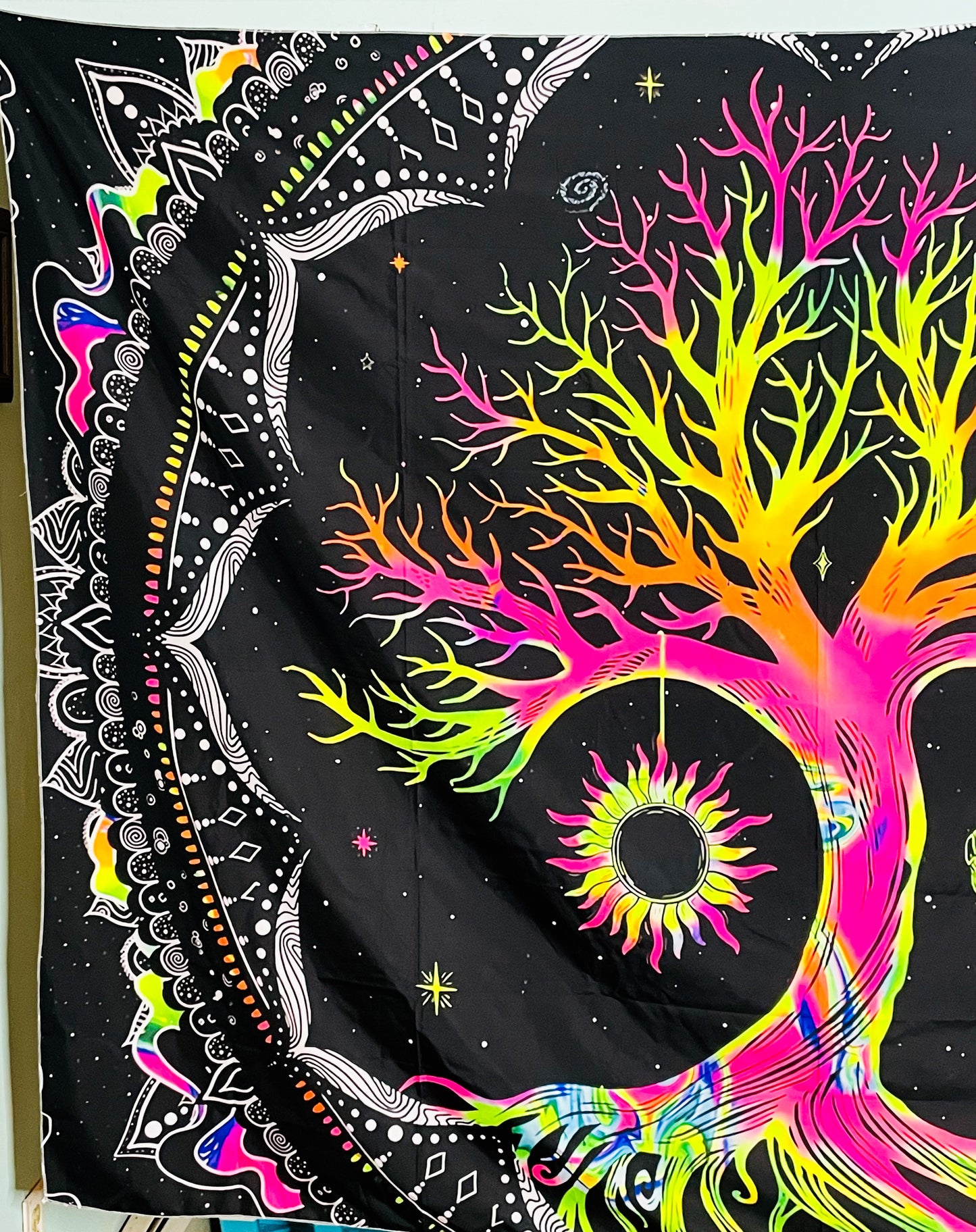 UV Blacklight Reactive Glow in the Dark Tree of Life Sun & Moon Tapestry
