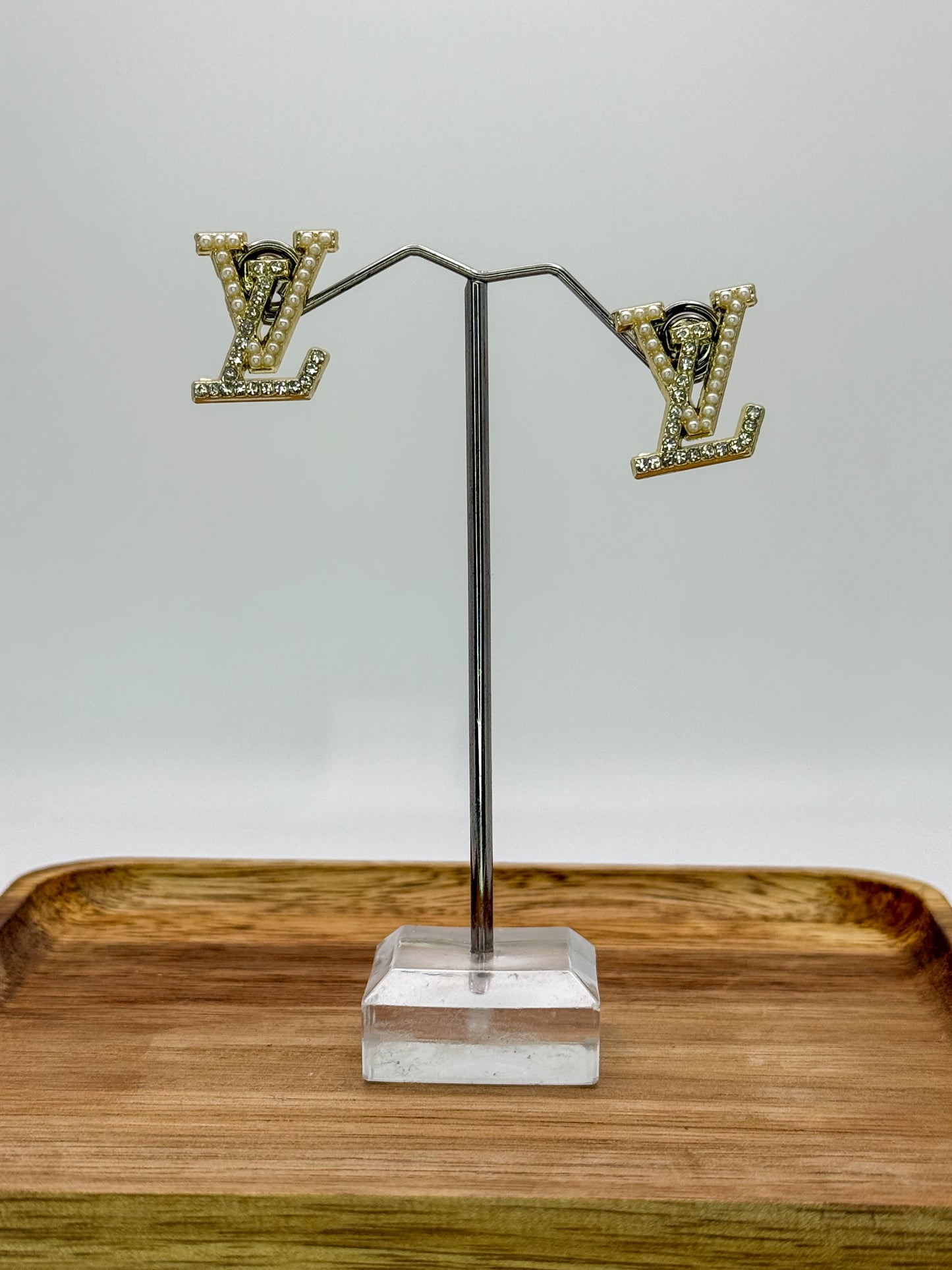 LV Designer Gold Logo Stud Earrings