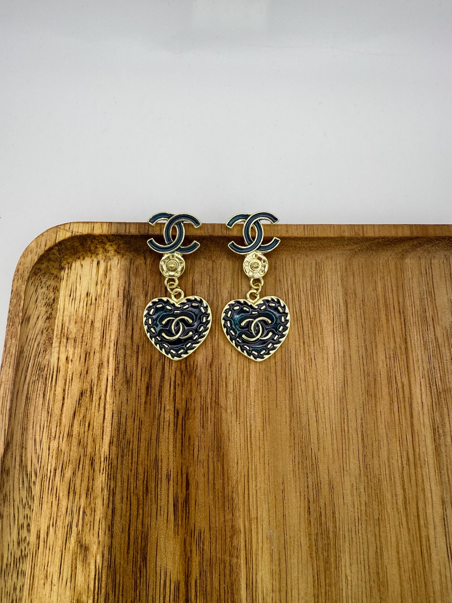 Black n Gold CC Stud Dangle Earrings