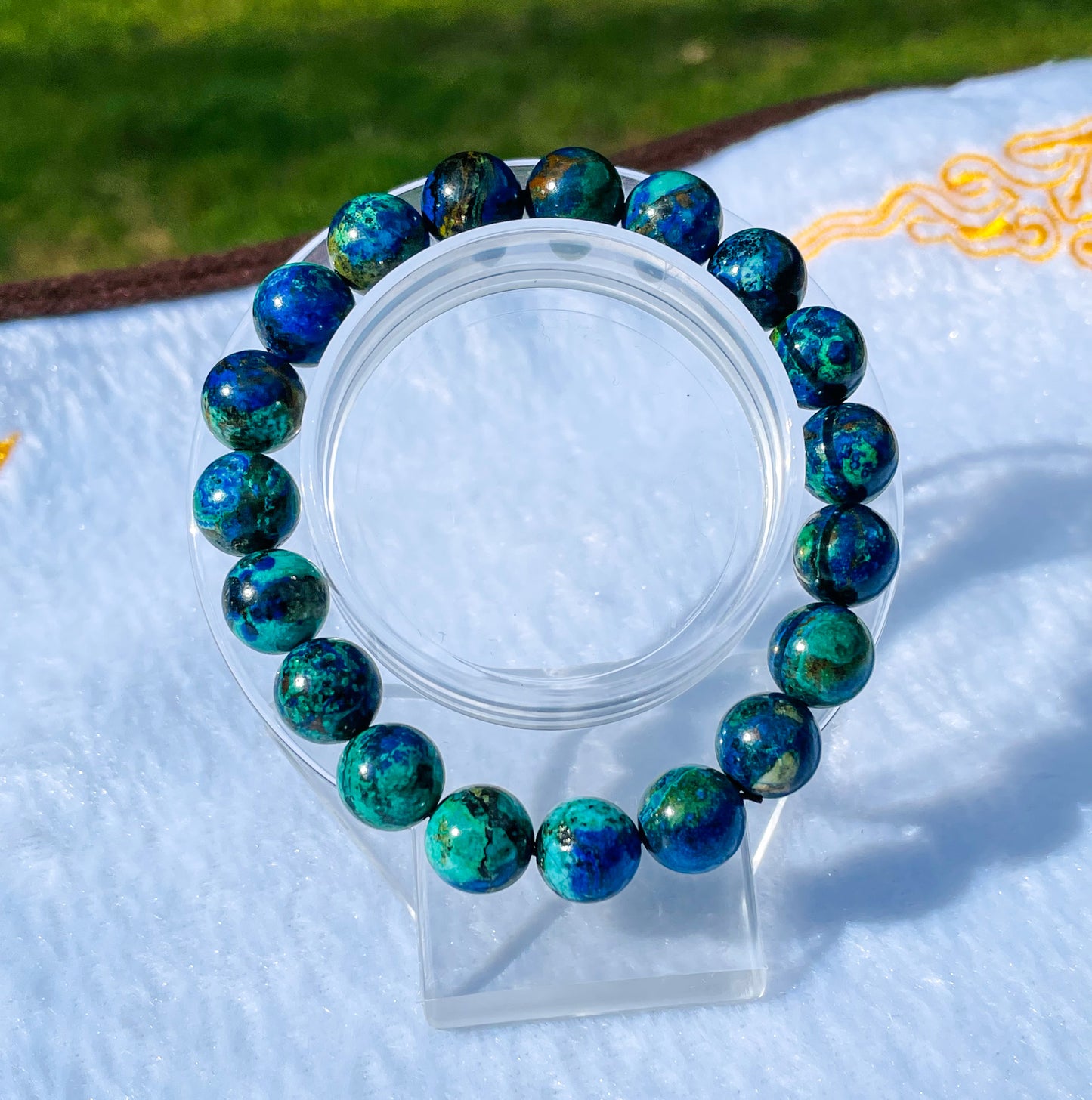 Natural Azurite with Malachite Crystal Beaded Stretch Adjustable Bracelet