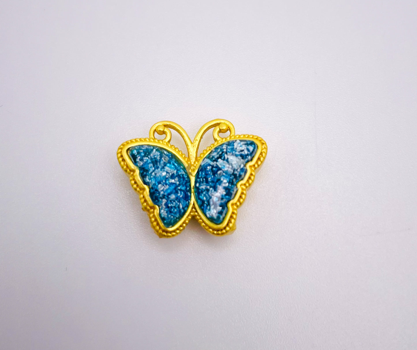 Gold Butterfly Charm Bead with Glitter Resin Enamel