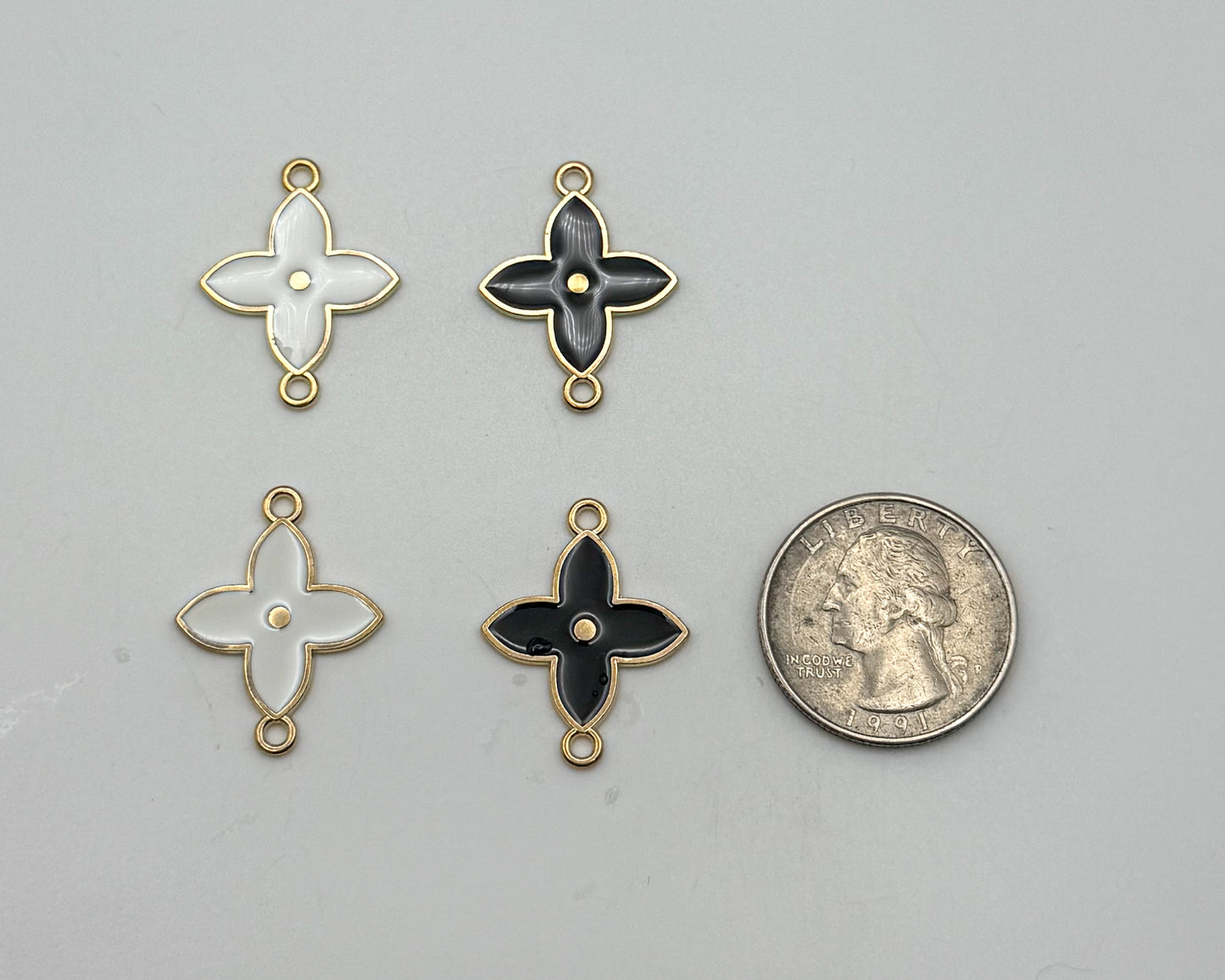 Black & White Enamel Clover Flower DIY Connector Metal Charms