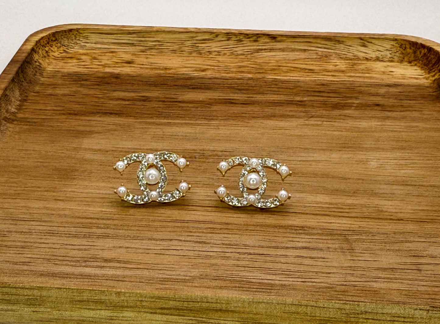 Small CC Designer Gold or Silver Stud Earrings
