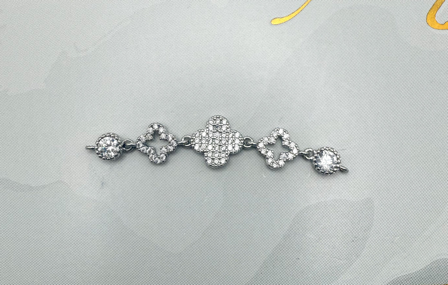 Zircon Covered Clover Designed Connector Charm for DIY Jewelry Making