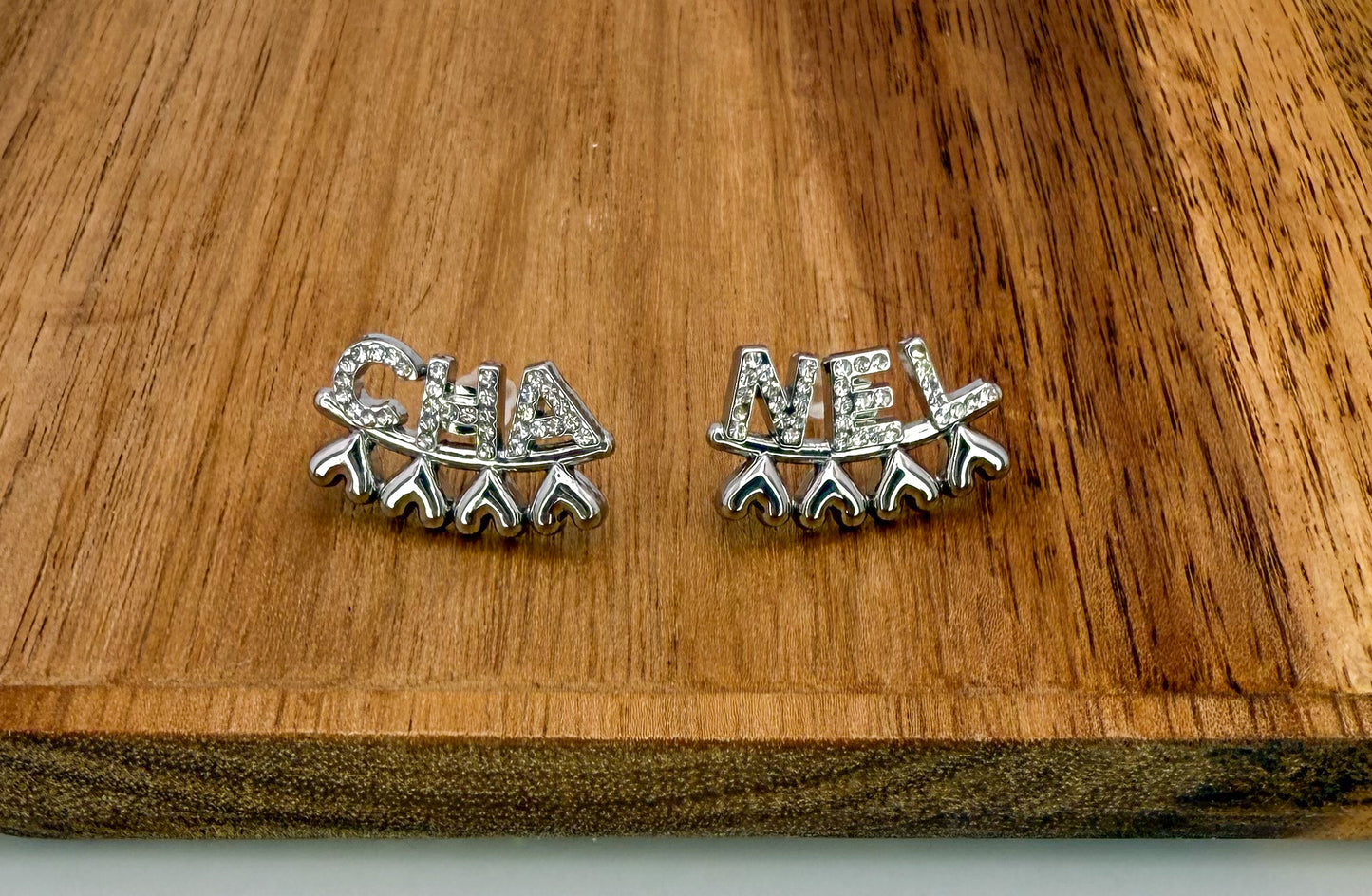 Silver Chanel Stud Statement Earrings