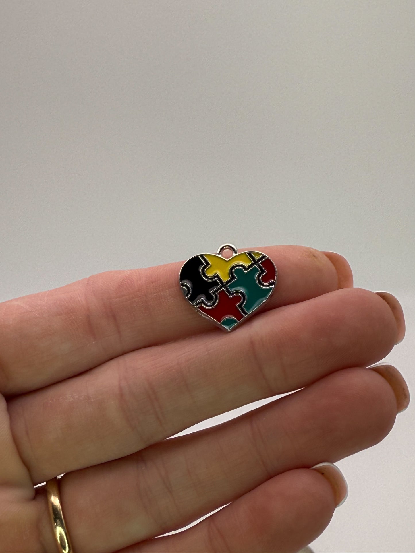 Silver Autism Puzzle Pieces Heart DIY Charms