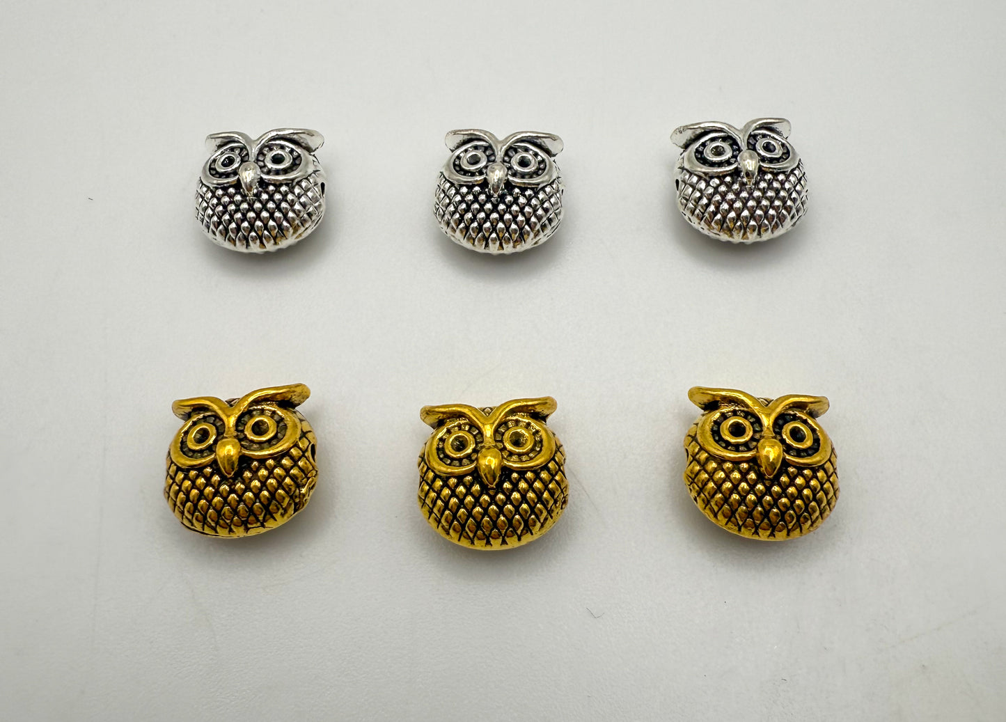 Gold & Silver Owl Spacer Charm Beads