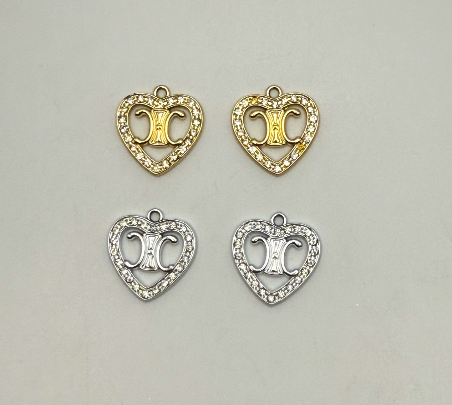 Designer Logo Gold and Silver Heart DIY Charms
