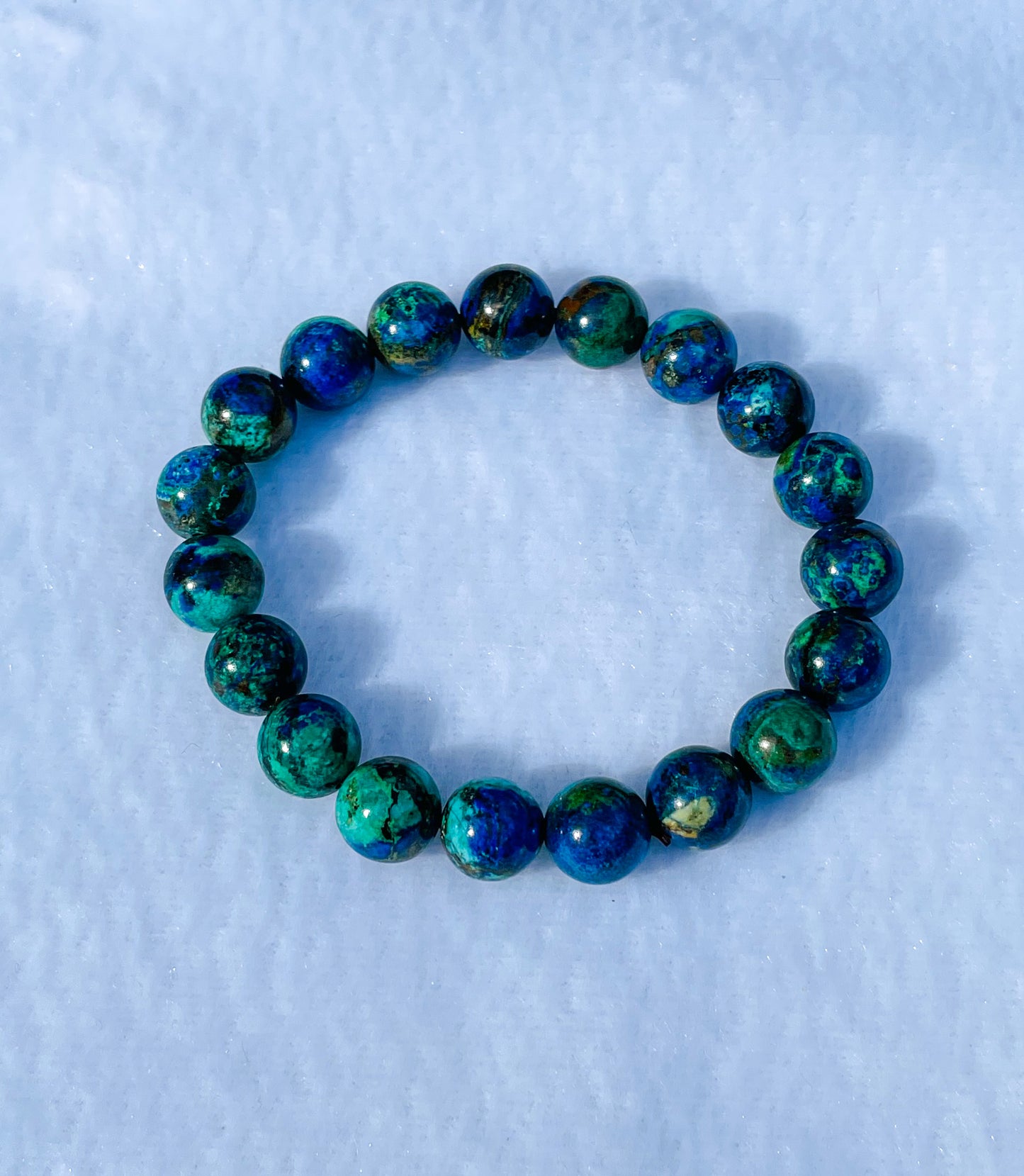 Natural Azurite with Malachite Crystal Beaded Stretch Adjustable Bracelet